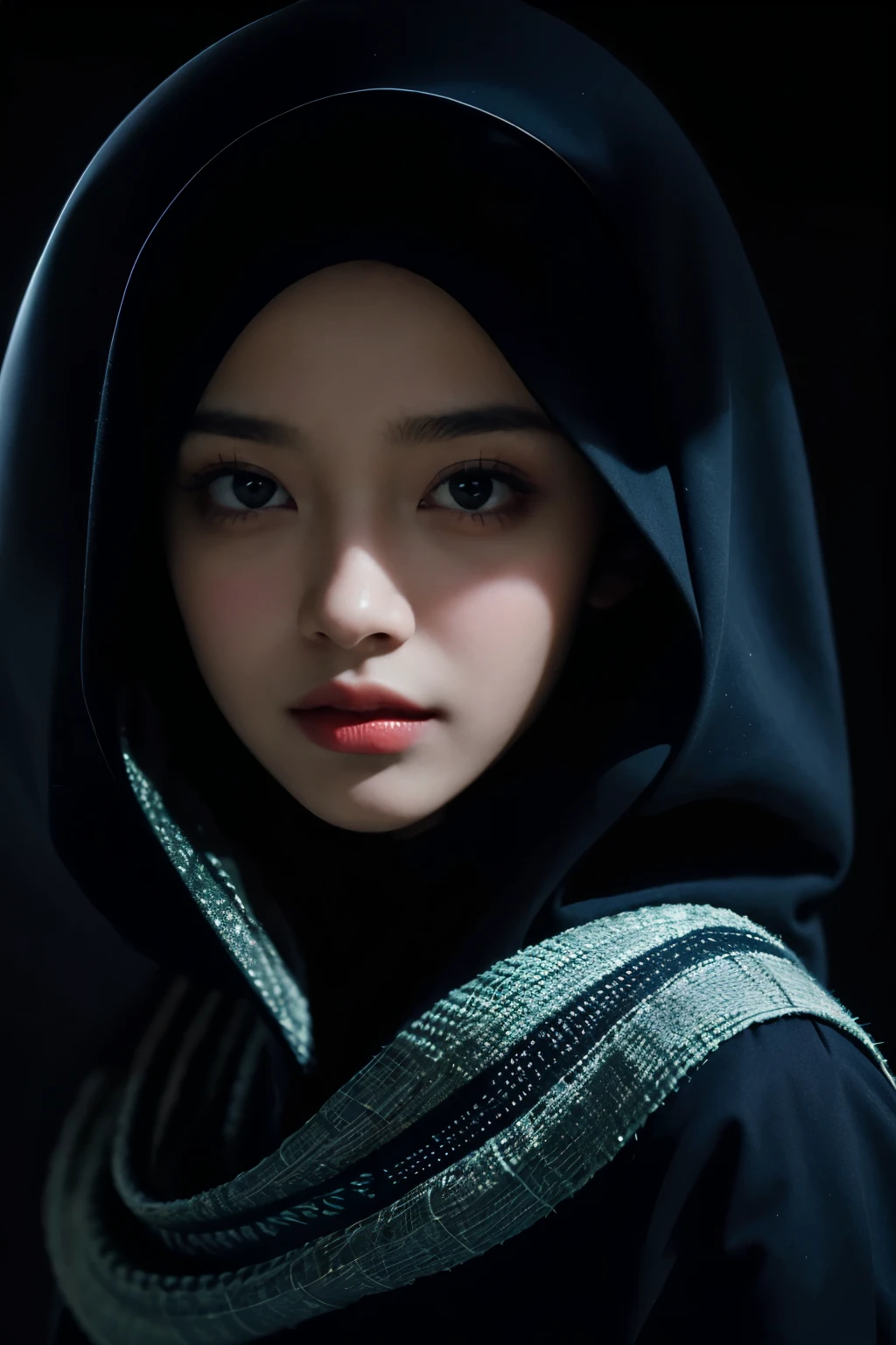 (front focus),(in the dark:1.6),
(masterpiece, top quality, best, official art, beautiful and aesthetic:1.2),(masterpiece, top quality, best quality, official art, beautiful and aesthetic:1.2),(masterpiece, top quality, best quality, official art, beautiful and aesthetic:1.2), 1 malay girl in hijab, glitch art, (digital distortion), pixelated fragments, data corruption,colorful noise, visual chaos,contemporary aesthetics