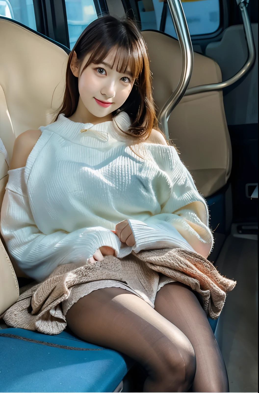 cute girl sitting on the bus, realistic young gravure idol, Young and cute gravure idol, skirt lift、Young sensual gravure idol, young gravure idol, sophisticated gravure idol, Chiho, Real Sensual Gravure Idol, reluvy5213, japanese model, shikamimi, super realistic pantyhose:1.2,