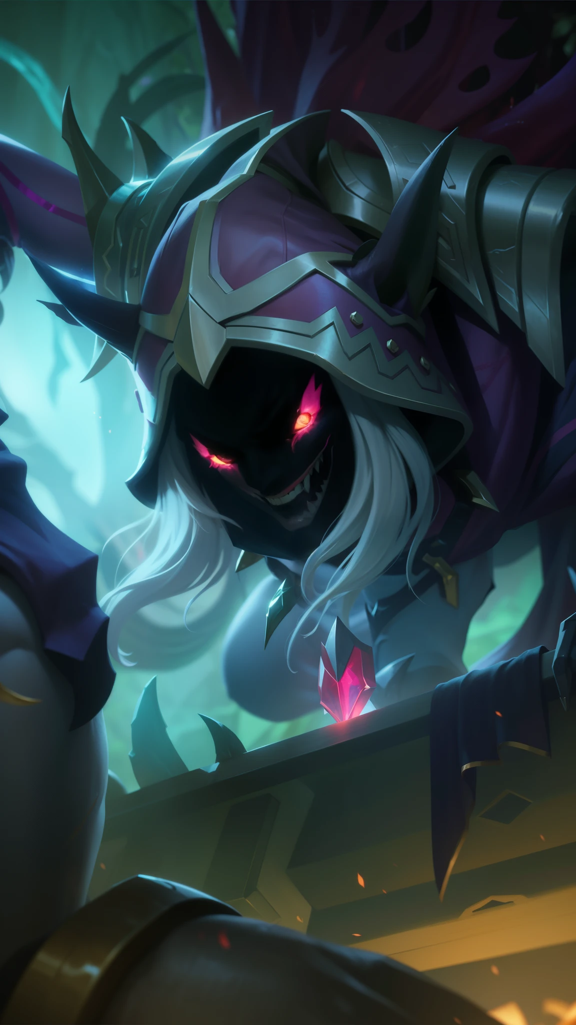 Boy with two big horns, big earrings on ears, elf ear, red eyes, Thick eyebrows, evil smile, grinning,red body, red face, Burning skin, yellow diamonds glistening on chest, burning red skin,golden robe behind, big white belt , 8k , realistic, scary, close-up of a person wearing a gold costume with a spear, inspired by Alpha Crimson Warrior, mobile legends splash art, fuchsia skin under armor, official splash art, shaco from mobile legends, mobile legends style, splash art, mobile legends splash art legend, iconic character splash art