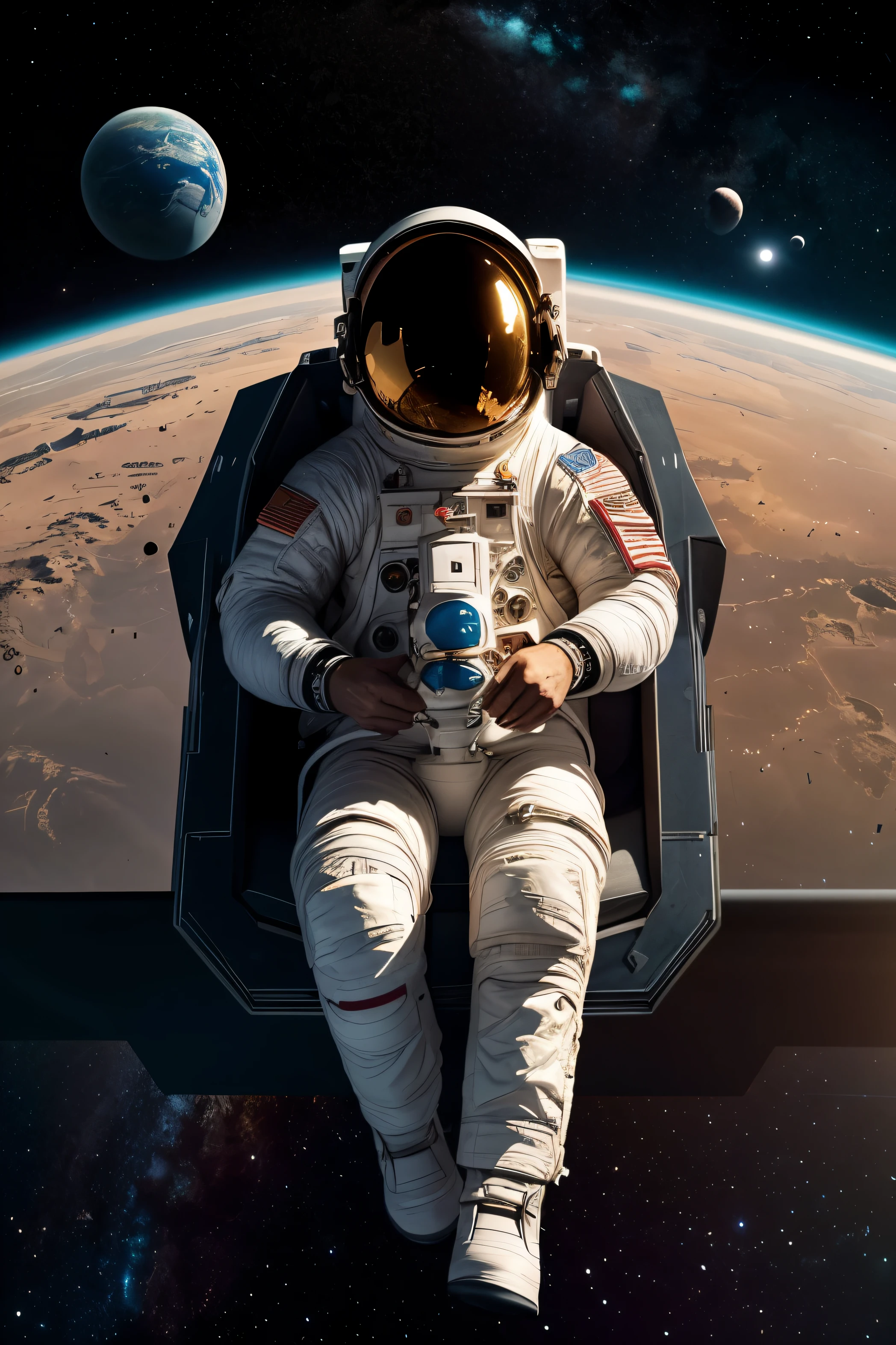 astronaut eating a bowl of popcorn, realism, full size of body in space with a view of the Mars, red planet, beeple. hyperrealism, feeds on the entire cosmos, photo manipulation, an astronaut relaxing in space, realism | beeple, beeple daily art, creative photo manipulation, space travel, astronaut in space, space photography, astronaut lost in liminal space, astronaut
