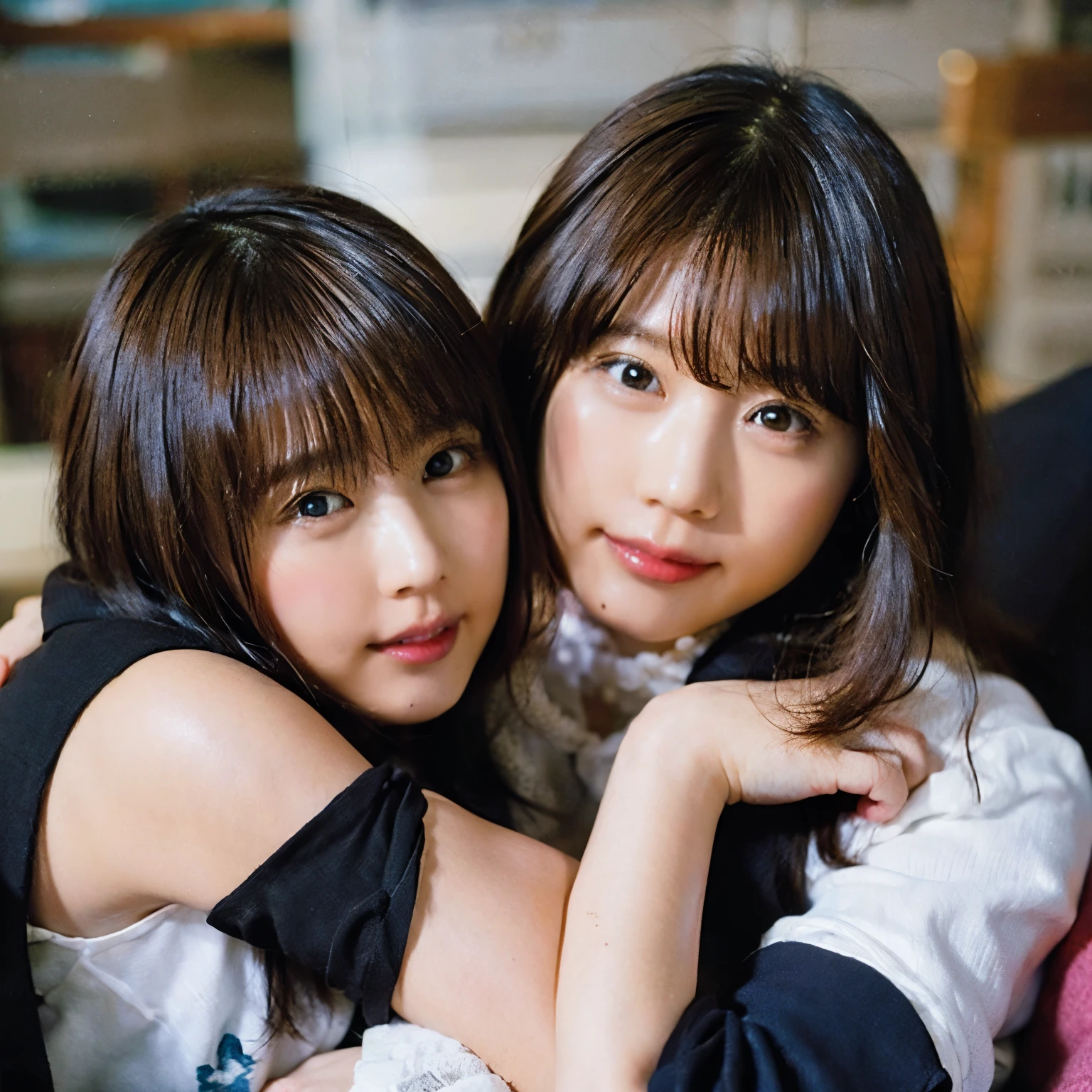 Angle from a distance, 3-year-old twin toddlers in the room, fighting over toys, fighting, hair pulling, mounting style, massaging, extremely beautiful and bewitching mother trying to stop them, light emphasis, fantastic, details emphasis, realistic 32K pixels Anime please.