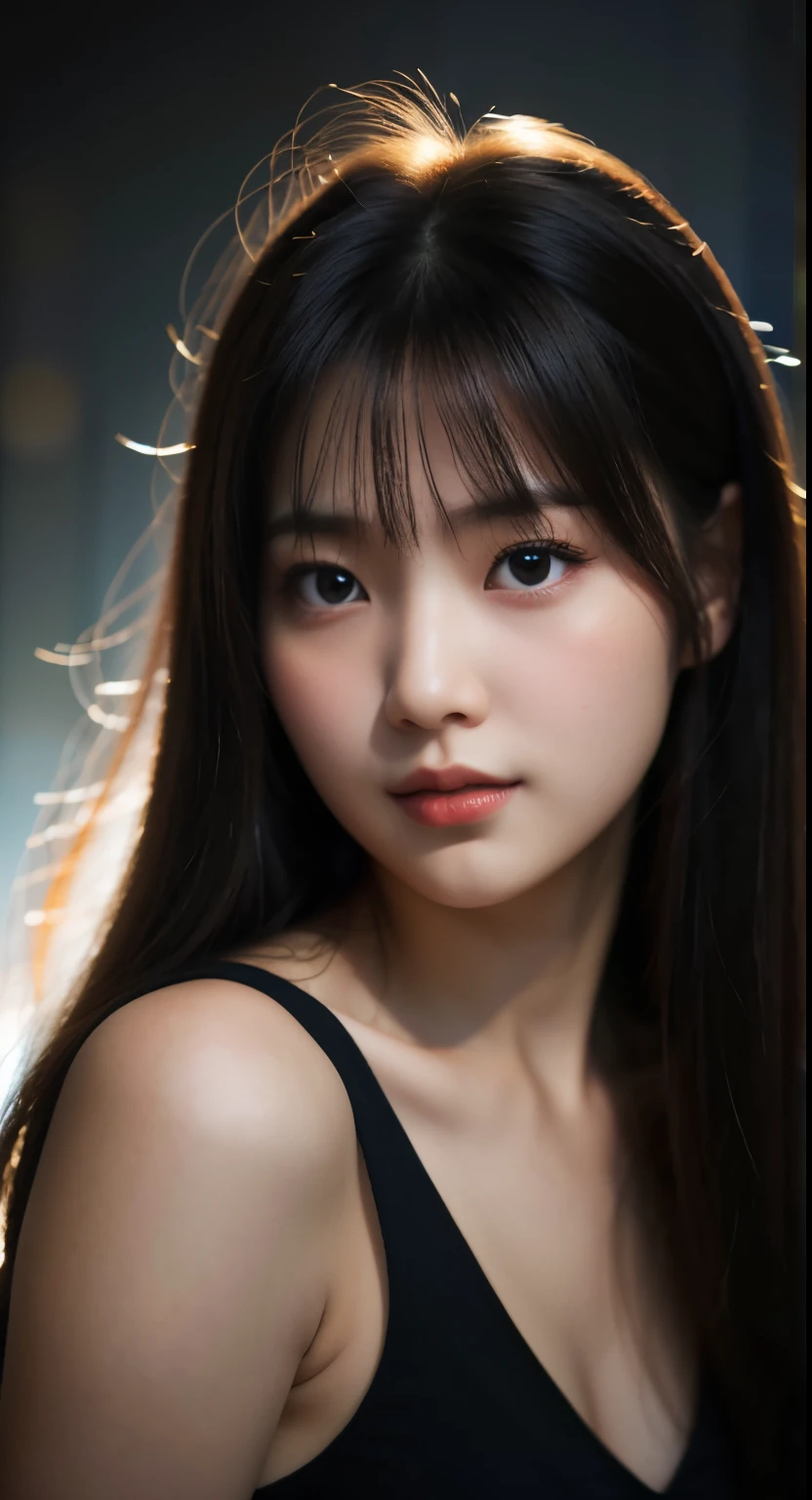 arafed woman with long hair and black top posing for pictures, Portraits of Korean female idols, Cute young man with a sweet Asian face, beautiful korean girl, Artgerm 8K bokeh, beautiful korean girl, Soft portrait 8 k, Cute young Korean face, beautiful south korean women, Gorgeous Chinese model, Soft, medium vertical light.