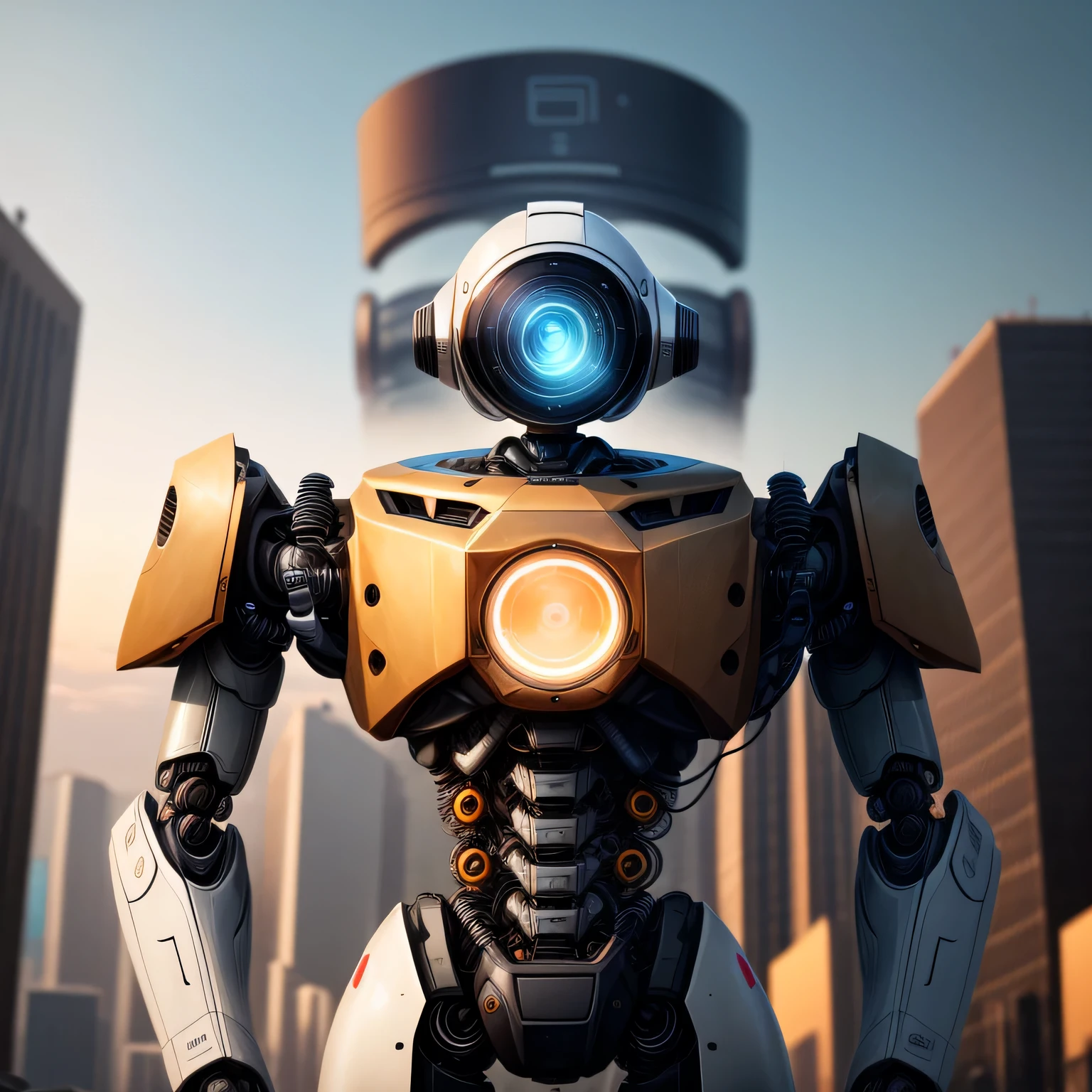 a robot with artificial intelligence looking thoughtfully at the horizon, postagem no instagram, minimalista, ultra detalhado, obra de arte, trabalho de arte