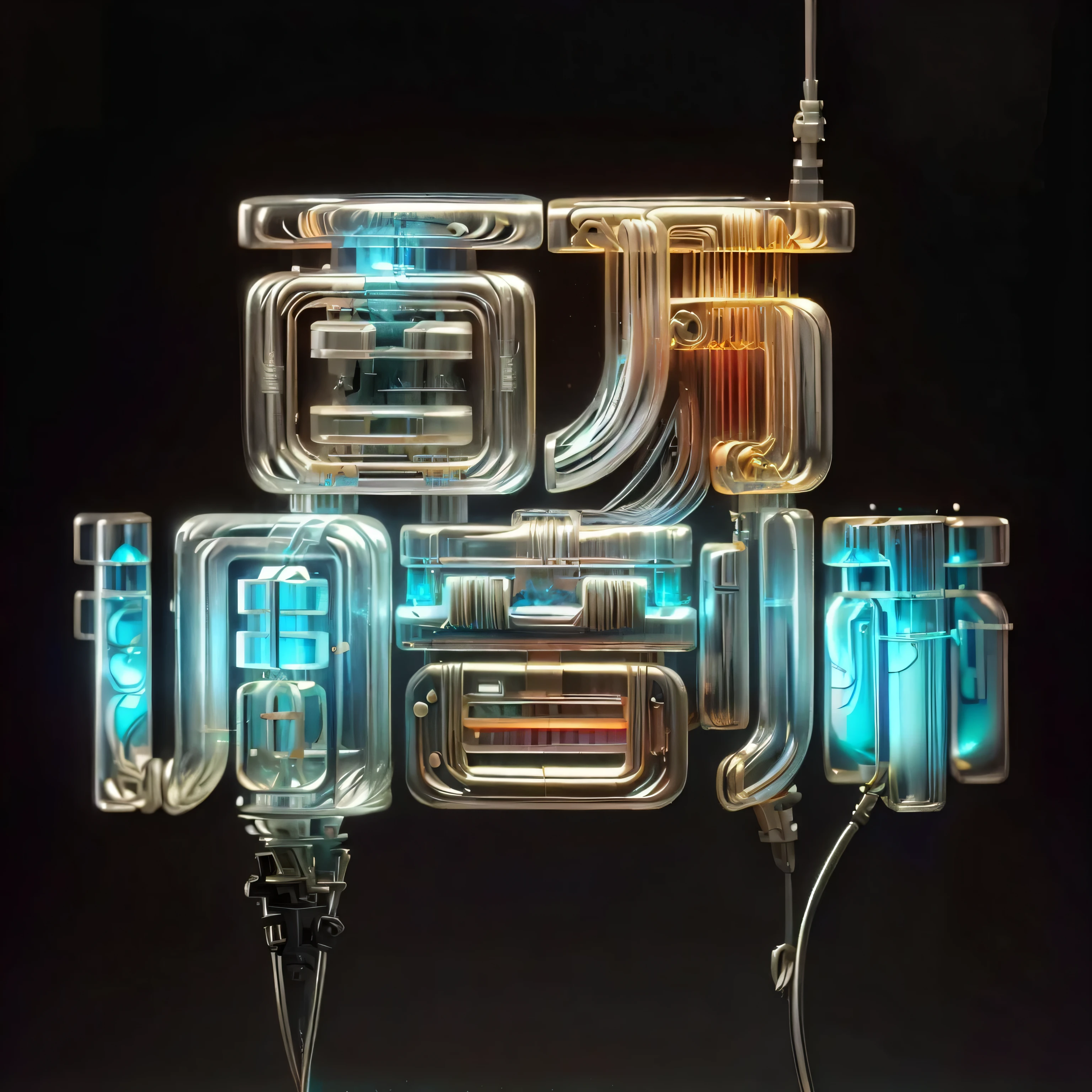 simple background,masterpiece,best quality,super detailed,microphone,vacuum tube,chip,button,Influence,data cable,Engraving pattern,chip组成的文字,glow in the dark,electronic product,earphone,lantern,电容microphone