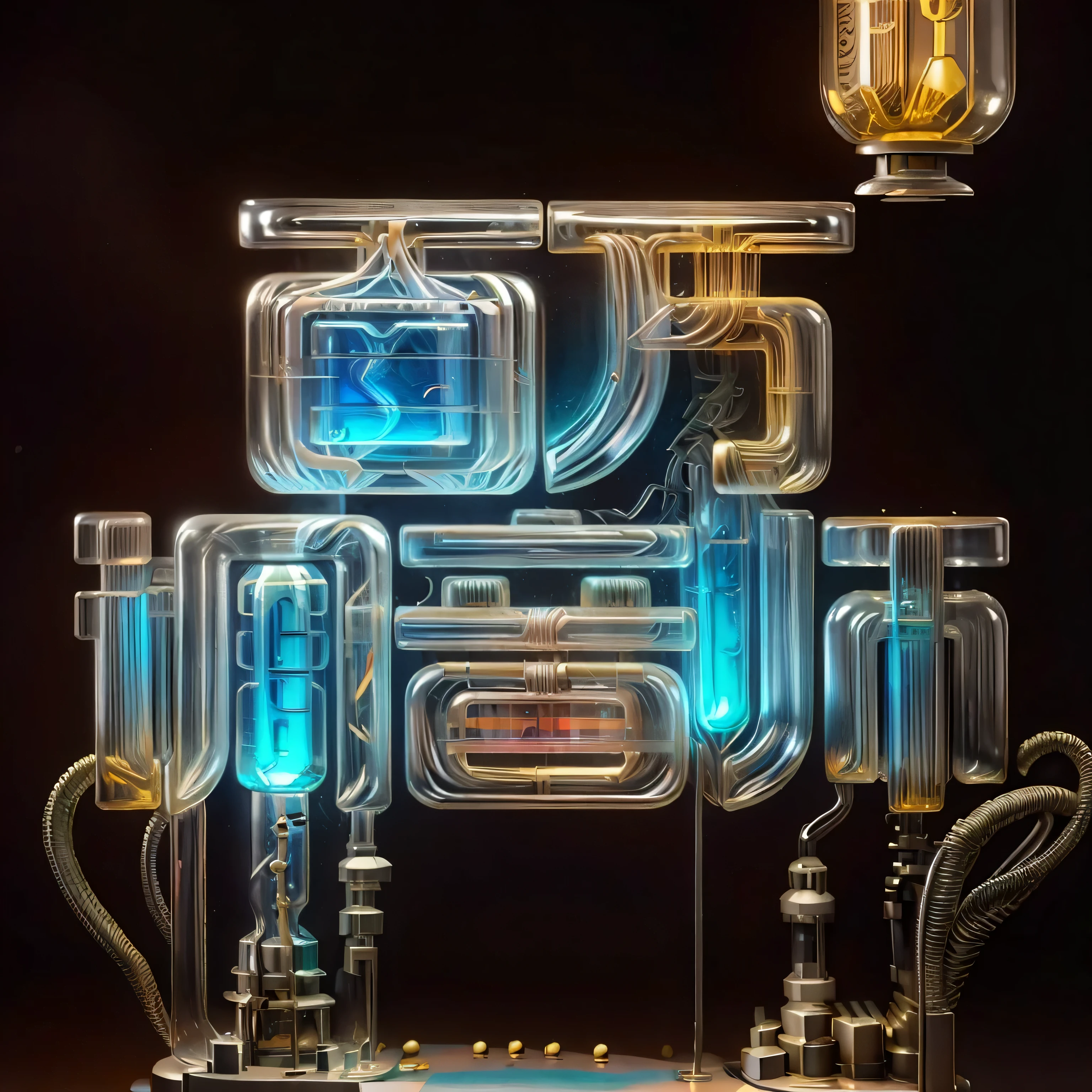 simple background,masterpiece,best quality,super detailed,microphone,vacuum tube,chip,button,Influence,data cable,Engraving pattern,chip组成的文字,glow in the dark,electronic product,earphone,lantern,电容microphone