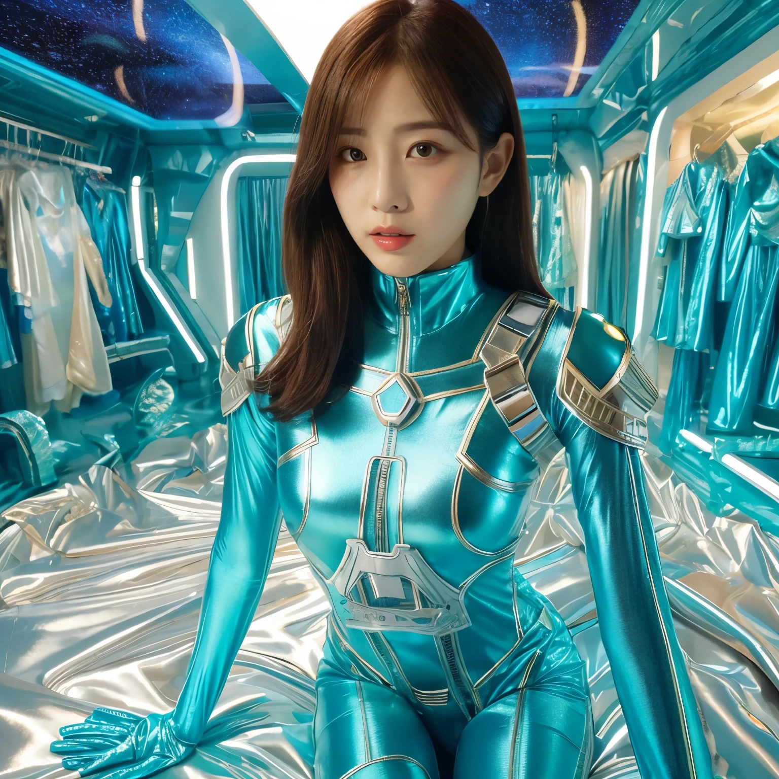 best image quality、Super high resolution、(realism:1.4)、Korean beauty star、The most beautiful KPOP star、face、Horny Korean makeup、erotic expression、A body that makes you want to touch it、Erotic photos、Realistic satin fabric texture、Smooth and smooth stretch satin fabric、Or a costume made of thin enamel material.、The drape of the curved part of the satin fabric、strong shiny costume、Smooth and beautiful quality of the costume、8K photo quality、Costume made of high-quality satin fabric with high density、Super-class battle leather cloak with a smooth texture、Super Sentai Women's Heroine Suit、Texture of costumes that satin fetishists respond to、Thin, glossy stretch satin fabric、