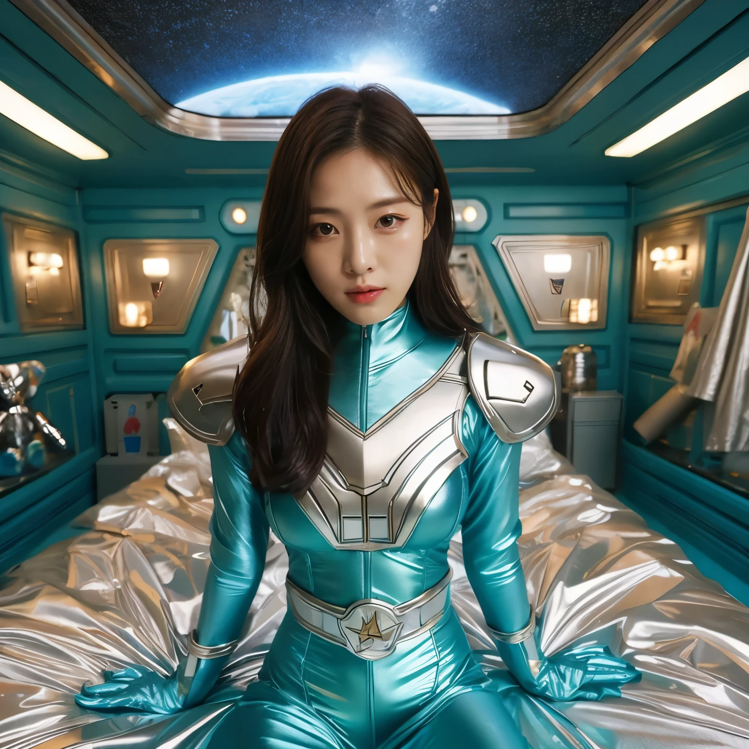 best image quality、Super high resolution、(realism:1.4)、Korean beauty star、The most beautiful KPOP star、face、Horny Korean makeup、erotic expression、A body that makes you want to touch it、Erotic photos、Realistic satin fabric texture、Smooth and smooth stretch satin fabric、Or a costume made of thin enamel material.、The drape of the curved part of the satin fabric、strong shiny costume、Smooth and beautiful quality of the costume、8K photo quality、Costume made of high-quality satin fabric with high density、Super-class battle leather cloak with a smooth texture、Super Sentai Women&#39;s Heroine Suit、Texture of costumes that satin fetishists respond to、Thin, glossy stretch satin fabric、