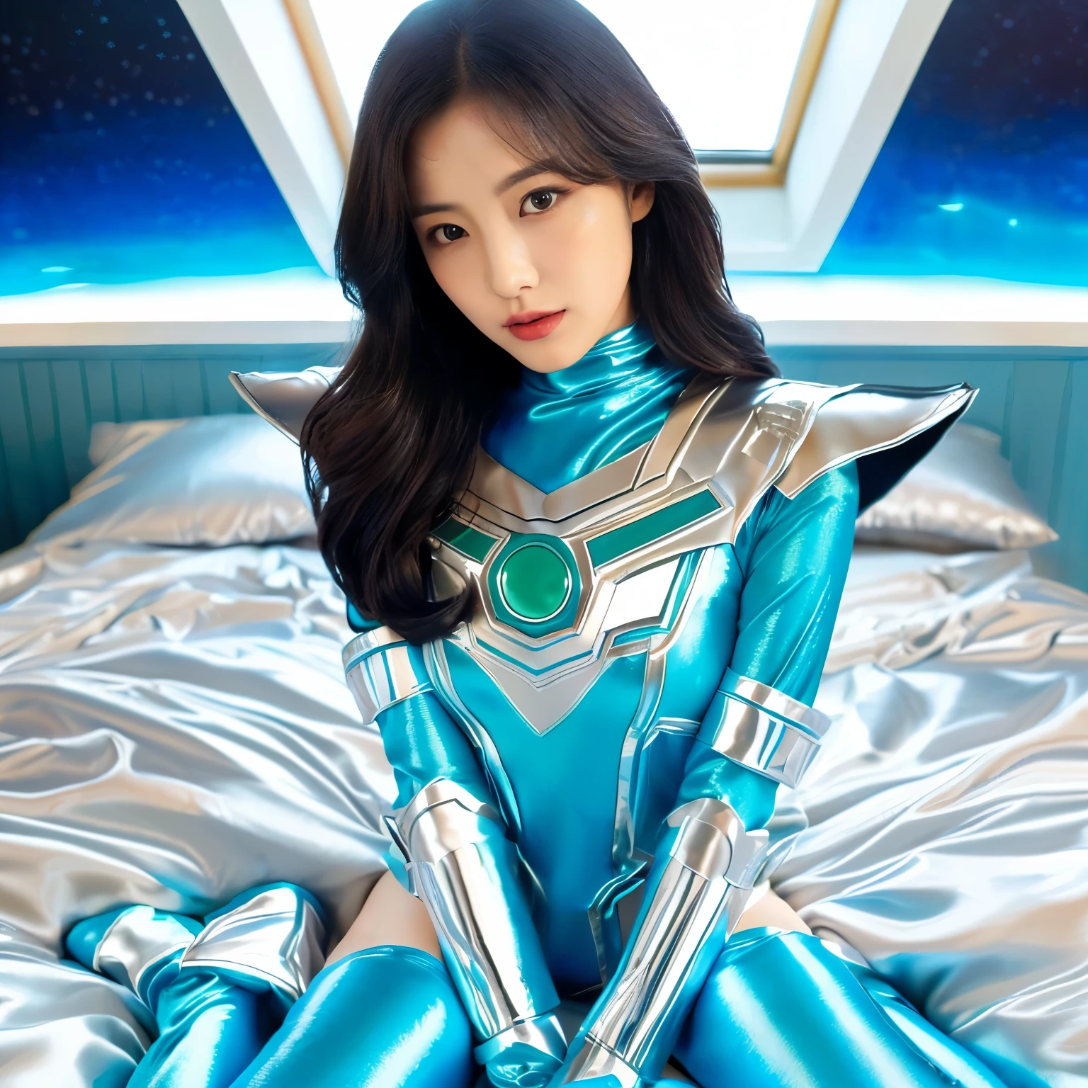best image quality、Super high resolution、(realism:1.4)、Korean beauty star、The most beautiful KPOP star、face、Horny Korean makeup、erotic expression、A body that makes you want to touch it、Erotic photos、((Realistic satin fabric texture、Smooth and smooth stretch satin fabric、Or a costume made of thin enamel material.、The drape of the curved part of the satin fabric、strong shiny costume、Smooth and beautiful quality of the costume、Costume made of high-quality satin fabric with high density、Super-class battle leather cloak with a smooth texture、Super Sentai Women's Heroine Suit、Texture of costumes that satin fetishists respond to、Thin, glossy stretch satin fabric)),8K photo quality