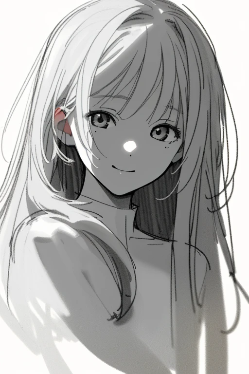 1girl, 😄, upper body, close-up Face, long hair, Each hair is fine and delicate, very rough sketch, Thin line, Roughly and roughly drawn illustrations, masterpiece, best quality, highres, White background,