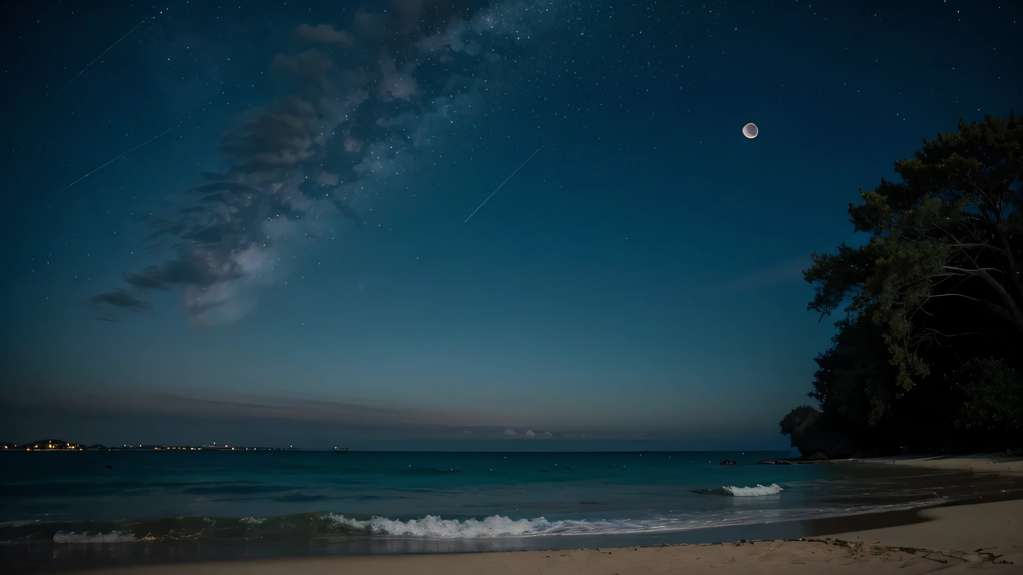 night sky full of stars and moon in beach