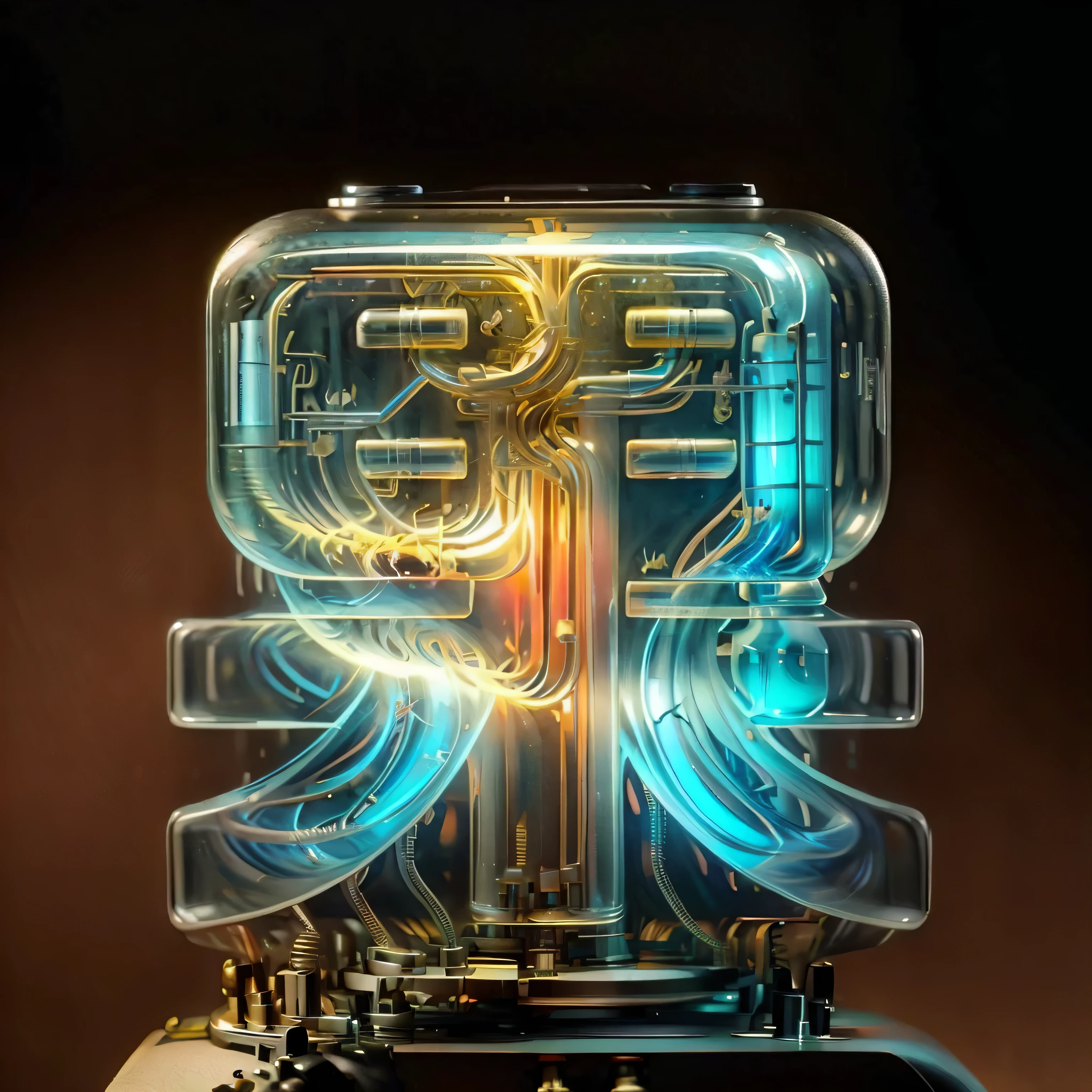 simple background,masterpiece,best quality,super detailed,microphone,vacuum tube,chip,button,Influence,data cable,Engraving pattern,chip组成的文字,glow in the dark,electronic product,earphone,lantern