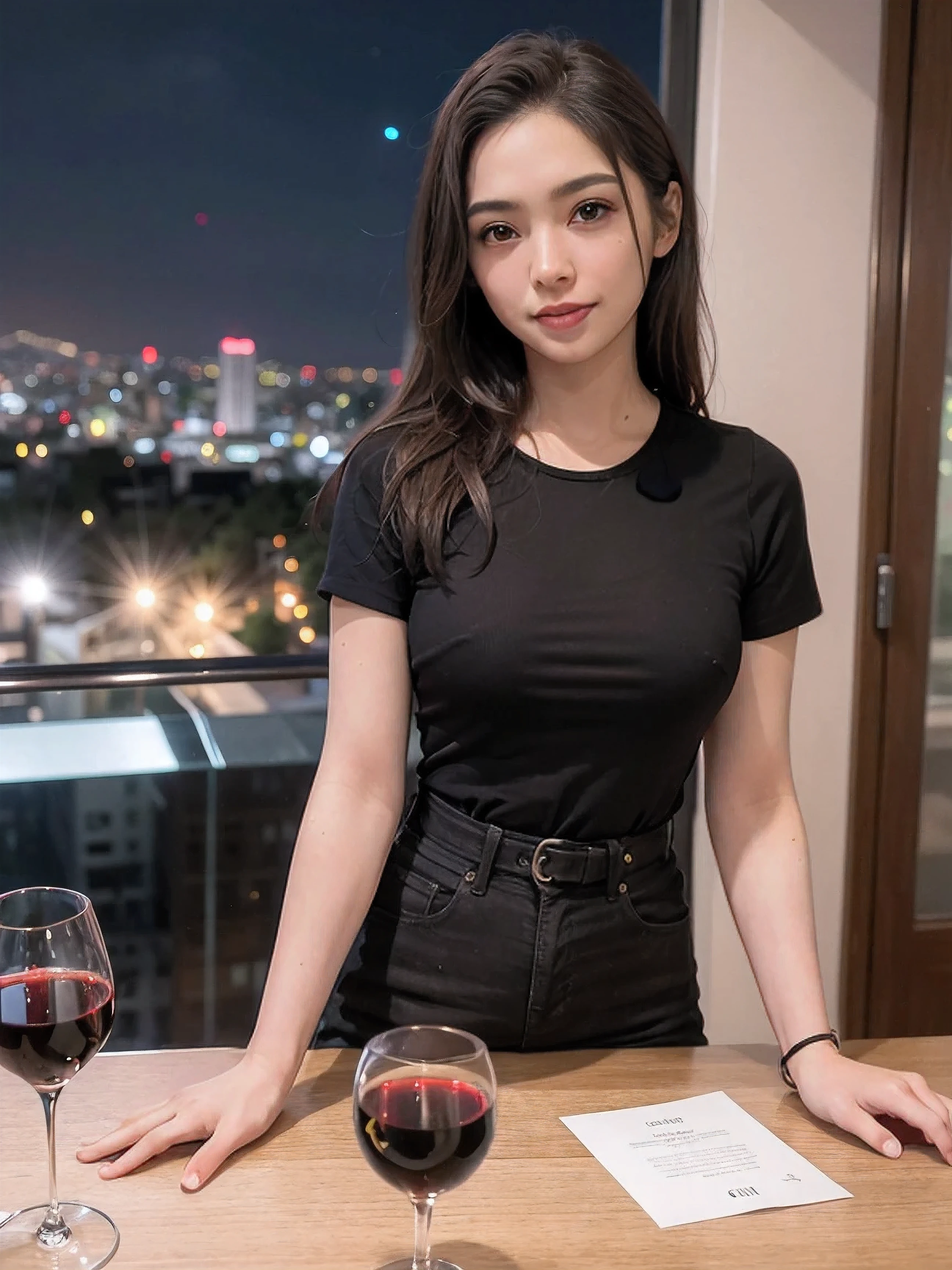 (k, ultra high definition, top quality, masterpiece: 1.2), (actual, photoactual: 1.37), super detailed, beautiful woman 1 person, (face Slimming), (Slim), (brown hair), (shortcut), Cheeks slightly red, (44 years old), 38 years old, alone, Beautiful and detailed night view of the city outside the window, dining room, liquor杯坐, night, NovaFrogStyle is in a prominent position, actor, Model, above waist, liquor, Slim的, 红liquor杯, Super Clean night View, 红liquor杯 Put in the Middle, Happy Smile, (Smile: 1.15), beautiful fine eyes, Upper body, beat japan, night, short, short, actor, Model, above waist, liquor, Slim的, 红liquor杯, Super Clean night View, 红liquor杯 Put in the Middle, Happy Smile,