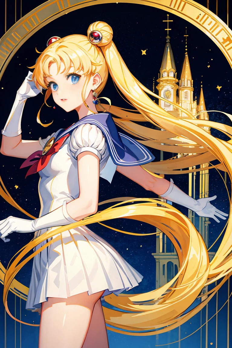 (masterpiece, best quality:1.2), Sailor Moon,1 girl, alone,blonde hair,long hair,jewelry,whole body,double tail,White gloves