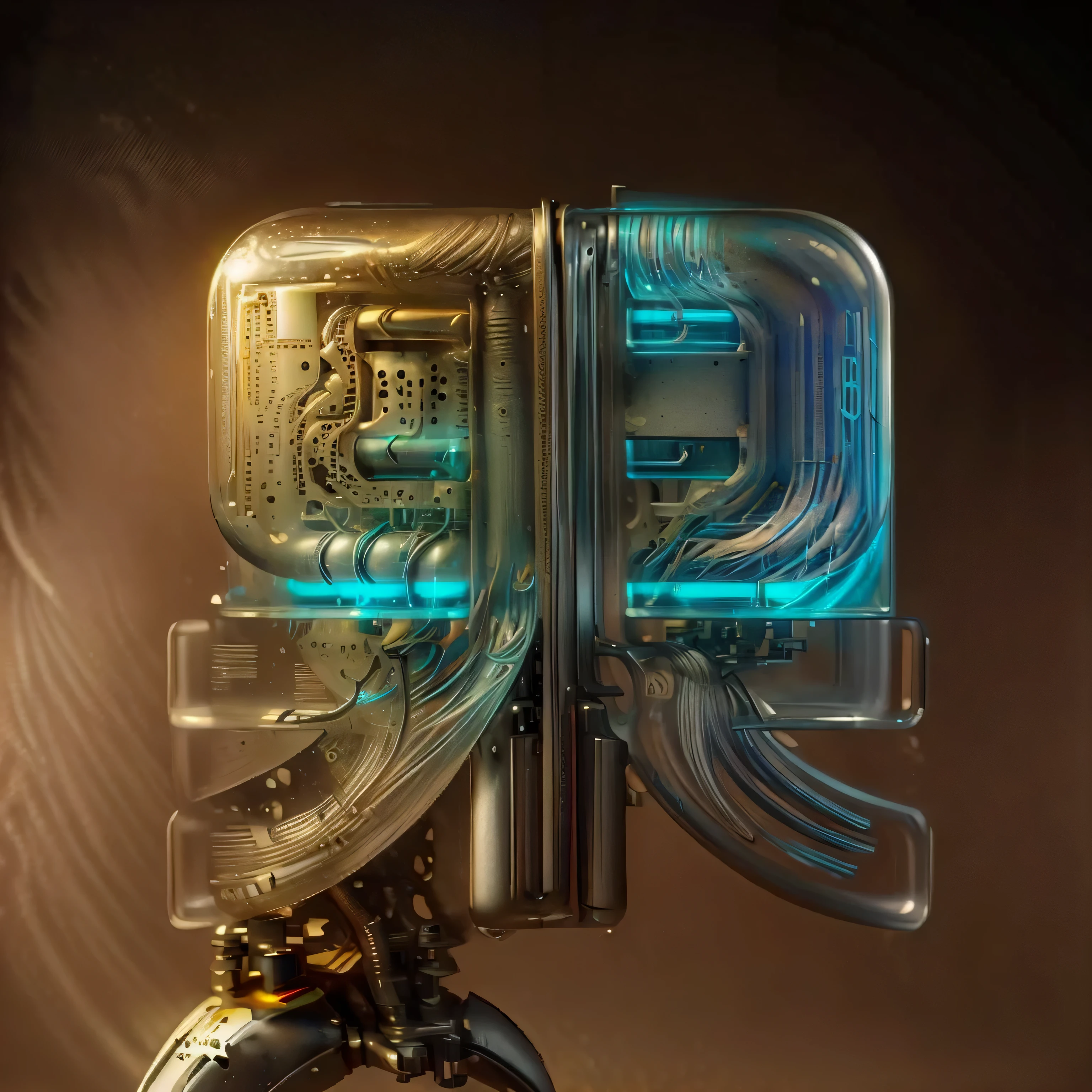 simple background，masterpiece，best quality，super detailed，microphone，vacuum tube，chip，button，Influence，data cable，Engraving pattern，chip组成的文字，glow in the dark，electronic product，earphone，lantern