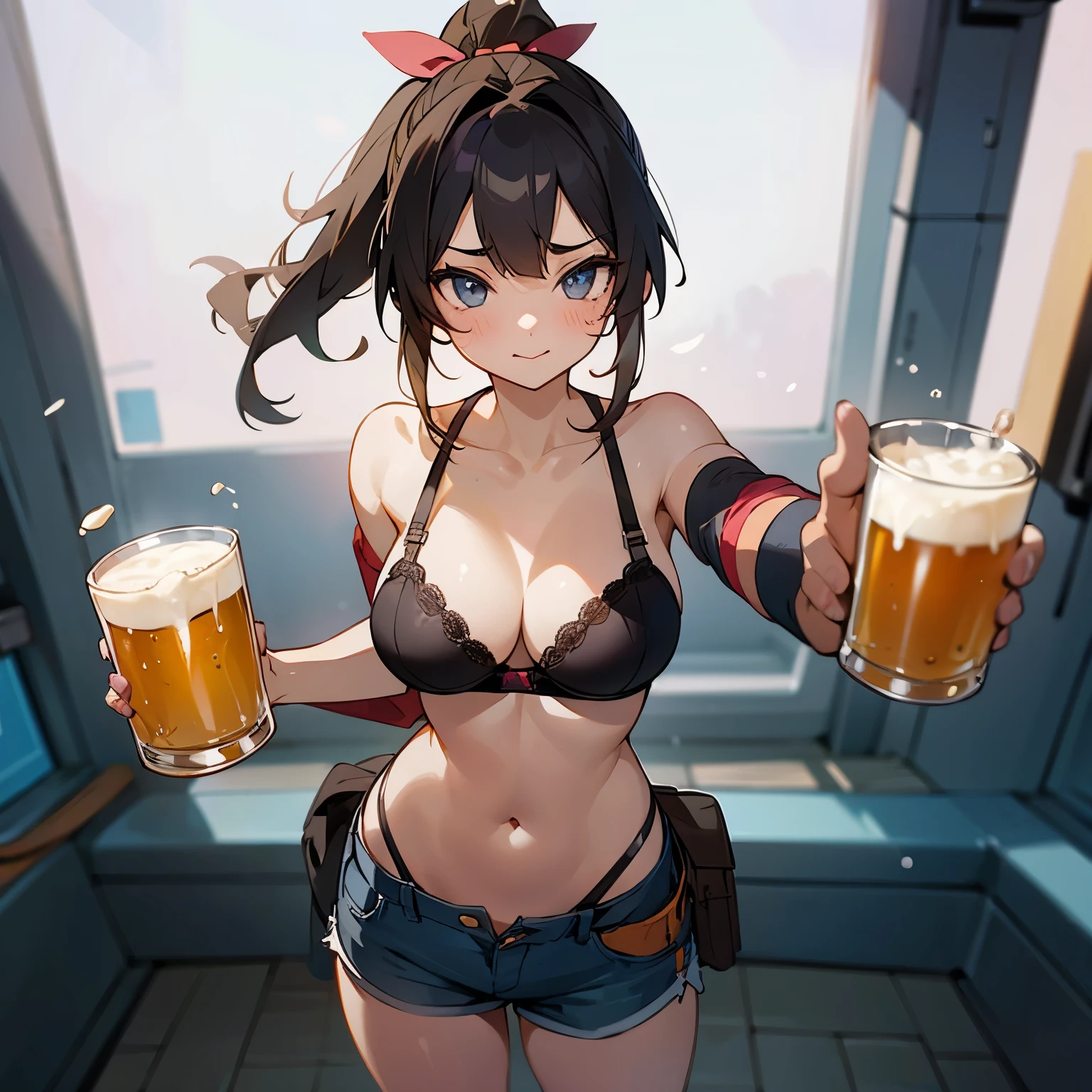 Beer Girl,sweet face, in shorts, in a bra,2D