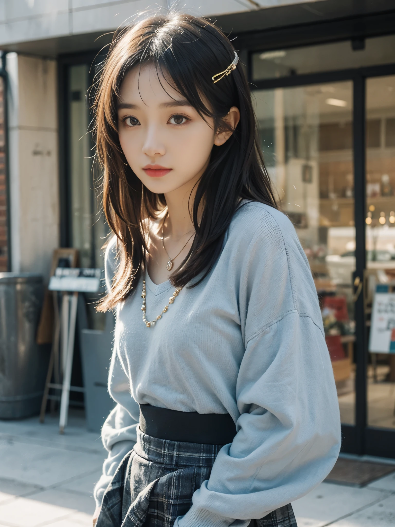 mix4, 20 days, Solo, Long_Hair, Nanase Nishino, Haruka Kaki, park, bench, Seated, (8K, RAW photography, Best quality, Masterpiece:1.2), (Realistic, Photorealistic: 1.37), Professional lighting, photon maping, Radio City, physically-based renderingt