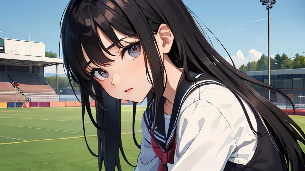 1people's women、First year of high school、16 years old、black hair、Very beautiful、school ground、track and field club