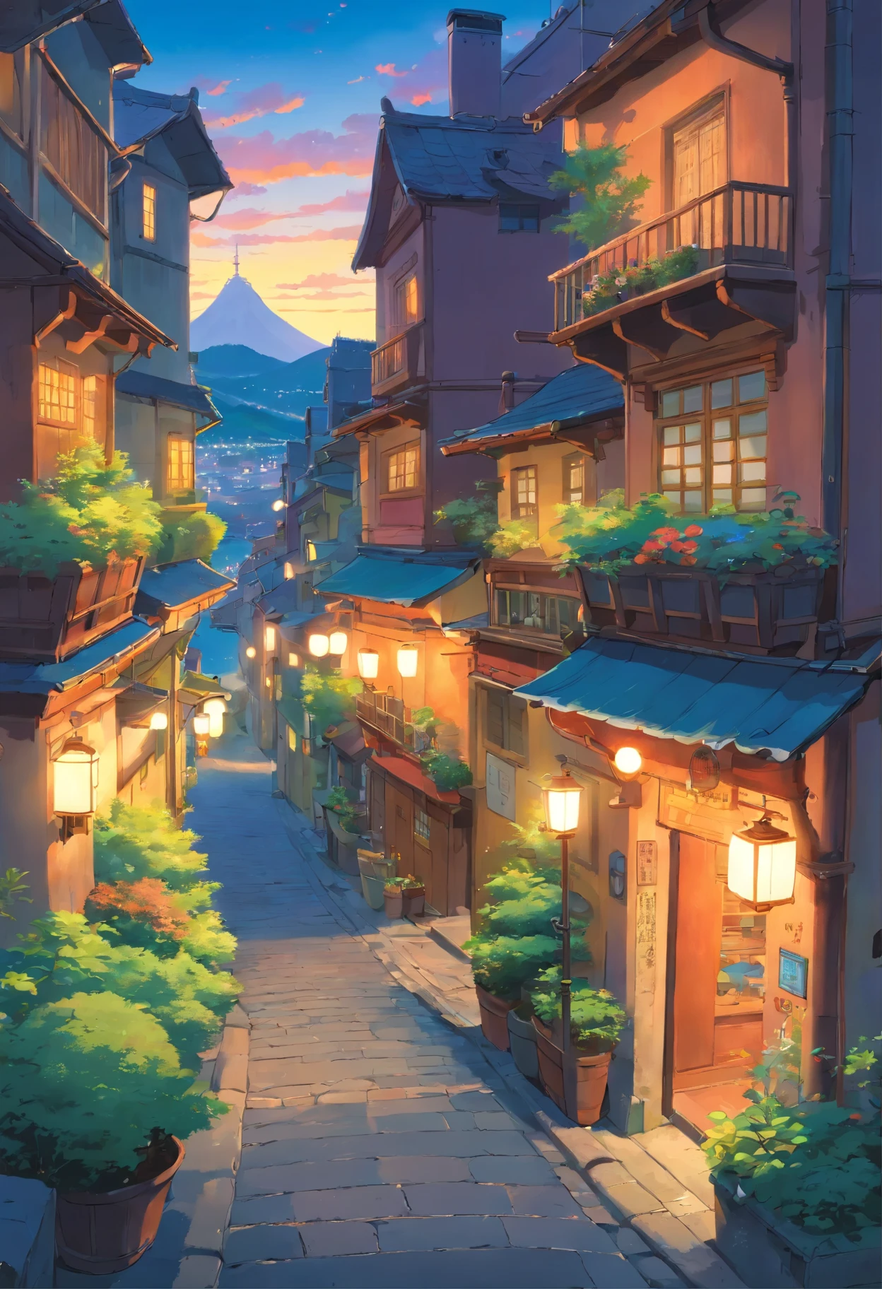 landscapes of the evening town.