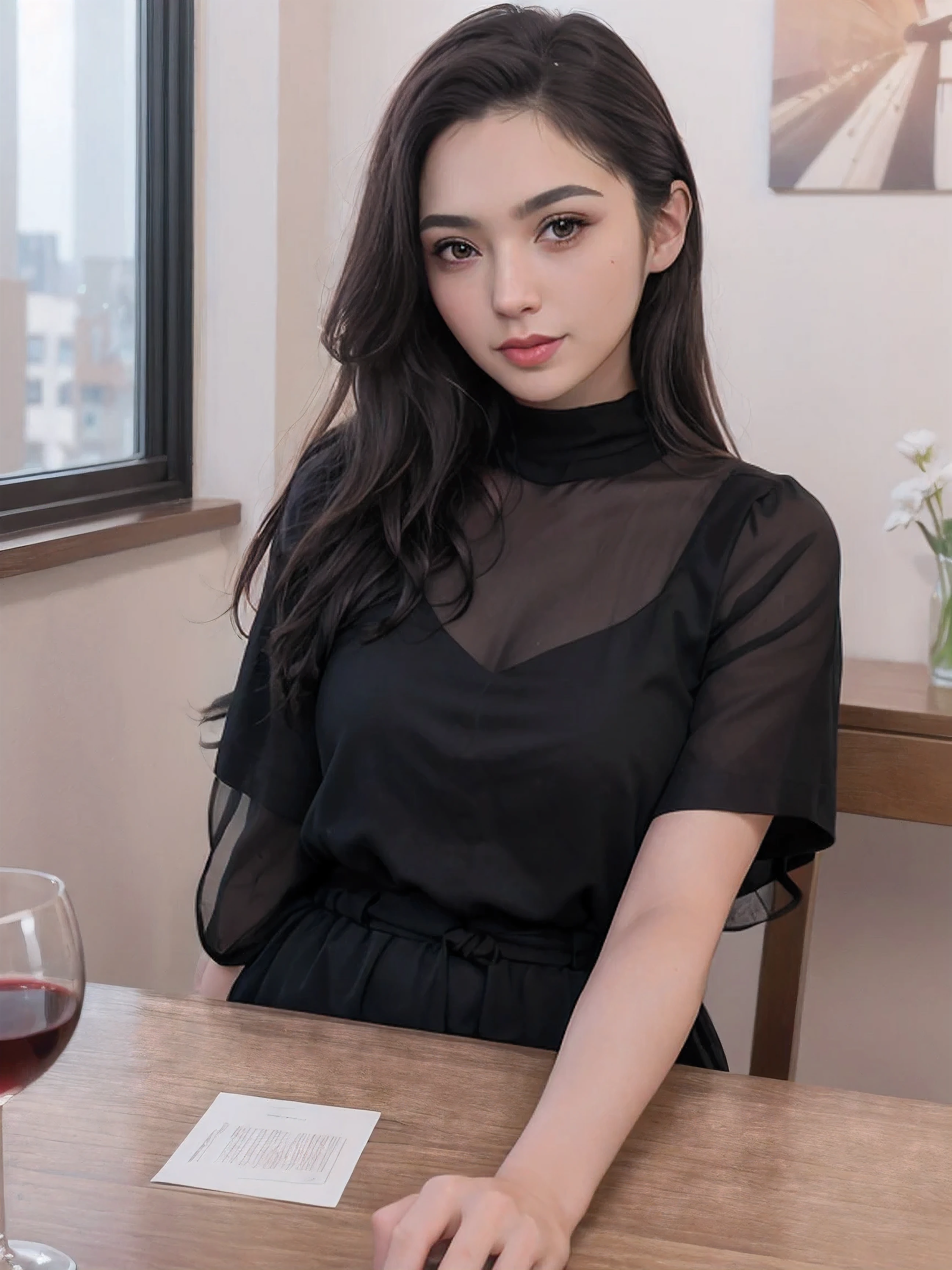 (((masterpiece))), (((best quality: 1.4))), ((Very detailed: 1.4)) , (full-body shot), (Shot from the side), ((A woman)), Incredibly beautiful、Sexy Adult、Wearing a black dress,sit on the chair,
((Transparent grey skirt, Mesh shirt, Chrome clothes, Bright silver, Super realistic black pantyhose))、(lead bullet), Watch your butt, theperfectappearance,Double eyelidsの目,Exquisite makeup,Cruel beauty, Accurately express details such as facial and skin texture,(The most beautiful face and eyes), Double eyelids,Delicate skin,