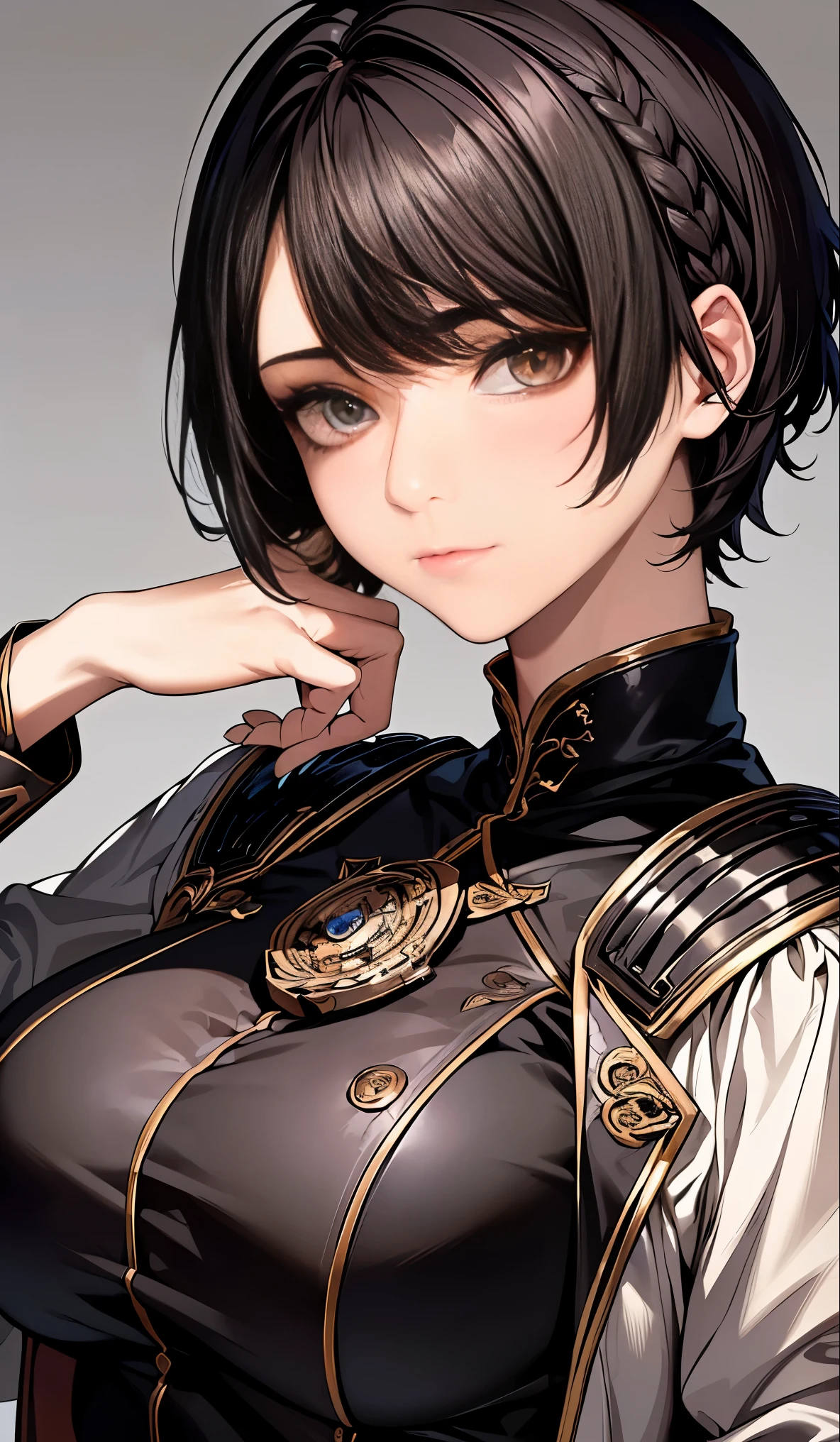 ((highest quality、masterpiece:1.3))、sharp:1.2、perfect body beauty:1.1)、Highly detailed face and skin texture、fine eyes、fantasy、(jet black armor:1.3)、double eyelid、((short hair:1.5))、(dark brown hair)、(well-groomed bangs:1.2)、((one woman))、with a sword、fantasy城、Black Knight、dark room、waterfall of darkness、knight turned evil、Fallen into evil、evil warrior、((beautiful hairstyle:1.4))、(big breasts)