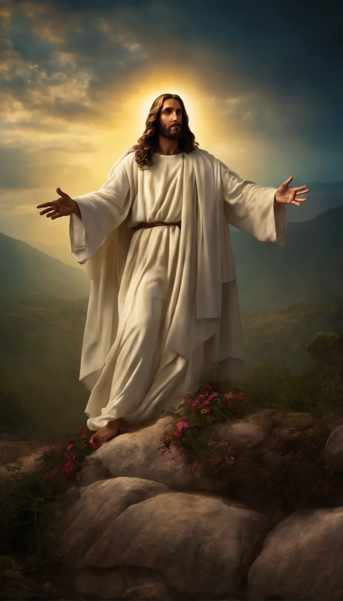 jesus cristo ressuscitado, envolto em luz branca, luz de Deus,