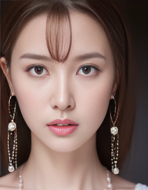 Bust of beautiful Japanese girl with porcelain skin, rosycheeks, pink glossy lips, In Lolita dresses and pearls. (8K, Best quality : 1.2), (Masterpiece, Photorealistic : 1.3), Super detail, Anatomically correct