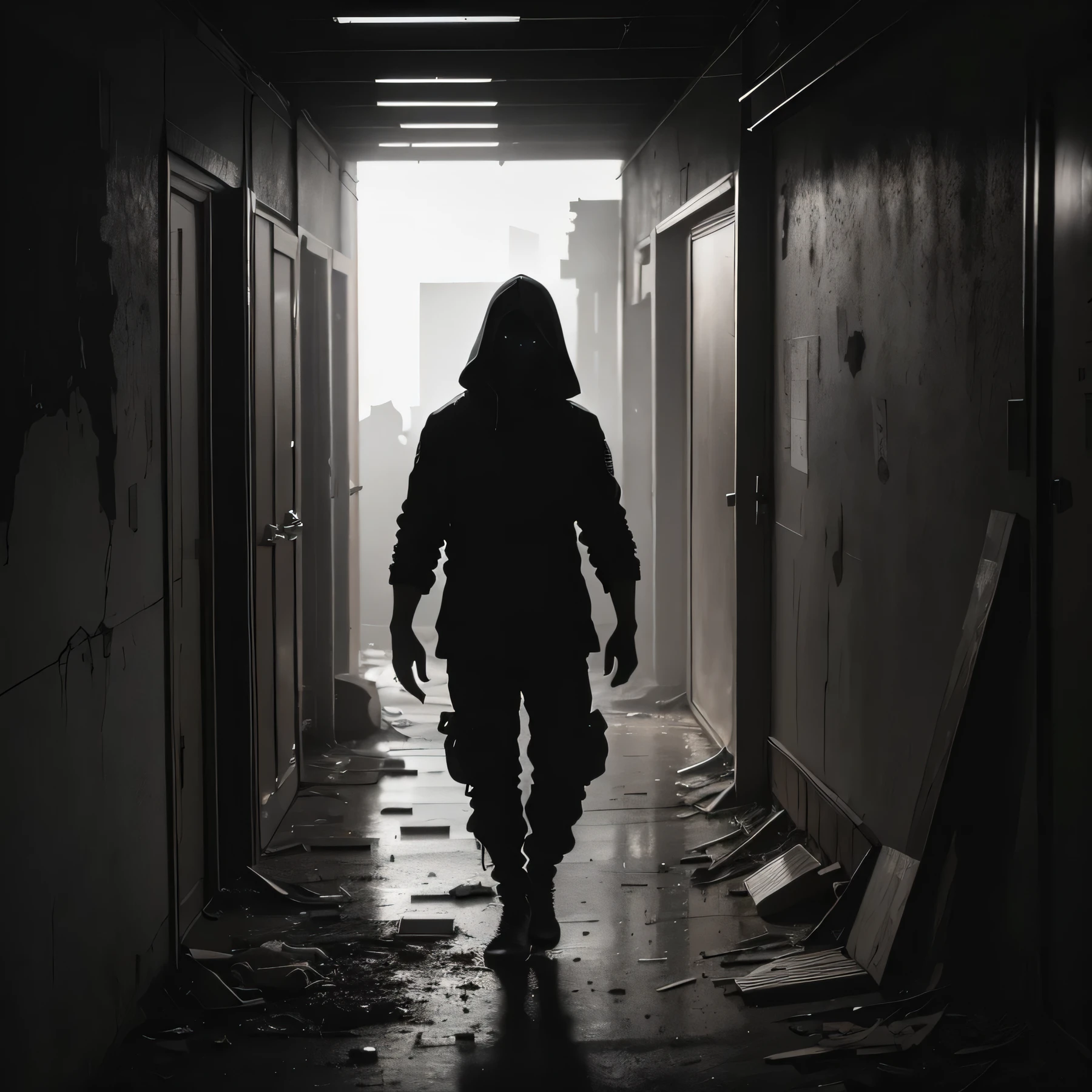 the beam of our flashlight cut through the darkness, like a knife. The air was musty and heavy with the smell of decomposition.., and every step echoed ominously in the silence of the abandoned building. Shadows flickered and danced along the walls, and I could'I can't get rid of this feeling, that we are being watched.