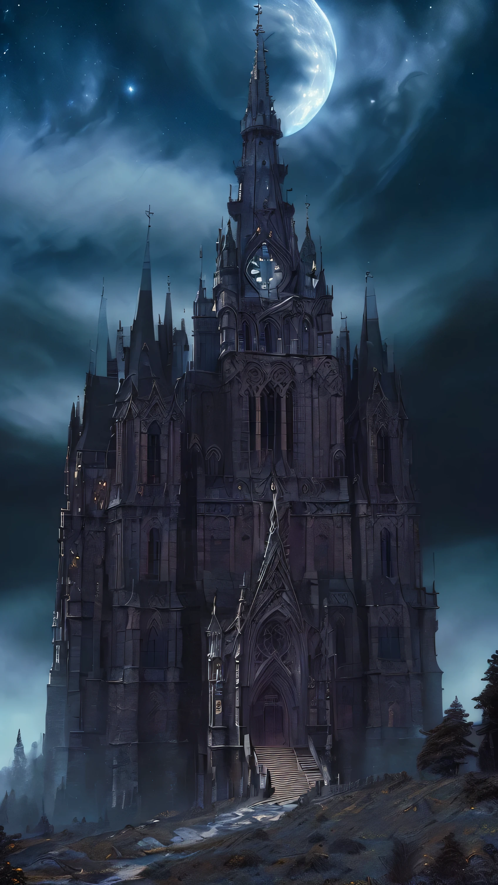 (masterpiece:1.2), (Best quality,:1.2),GothicHorrorAI Cathedral , stylized, (architecture), landscape, (Pursued, night, Dark), (GothicHorrorII Fractals), background, blur:0.2