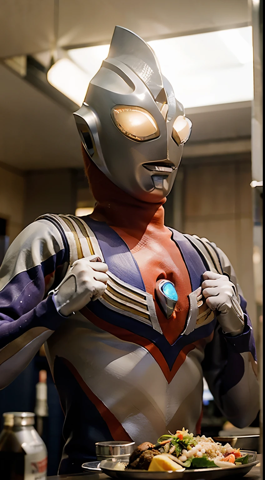 Ultraman cosmos, a Man, Korea, Funny, He was eating lunch