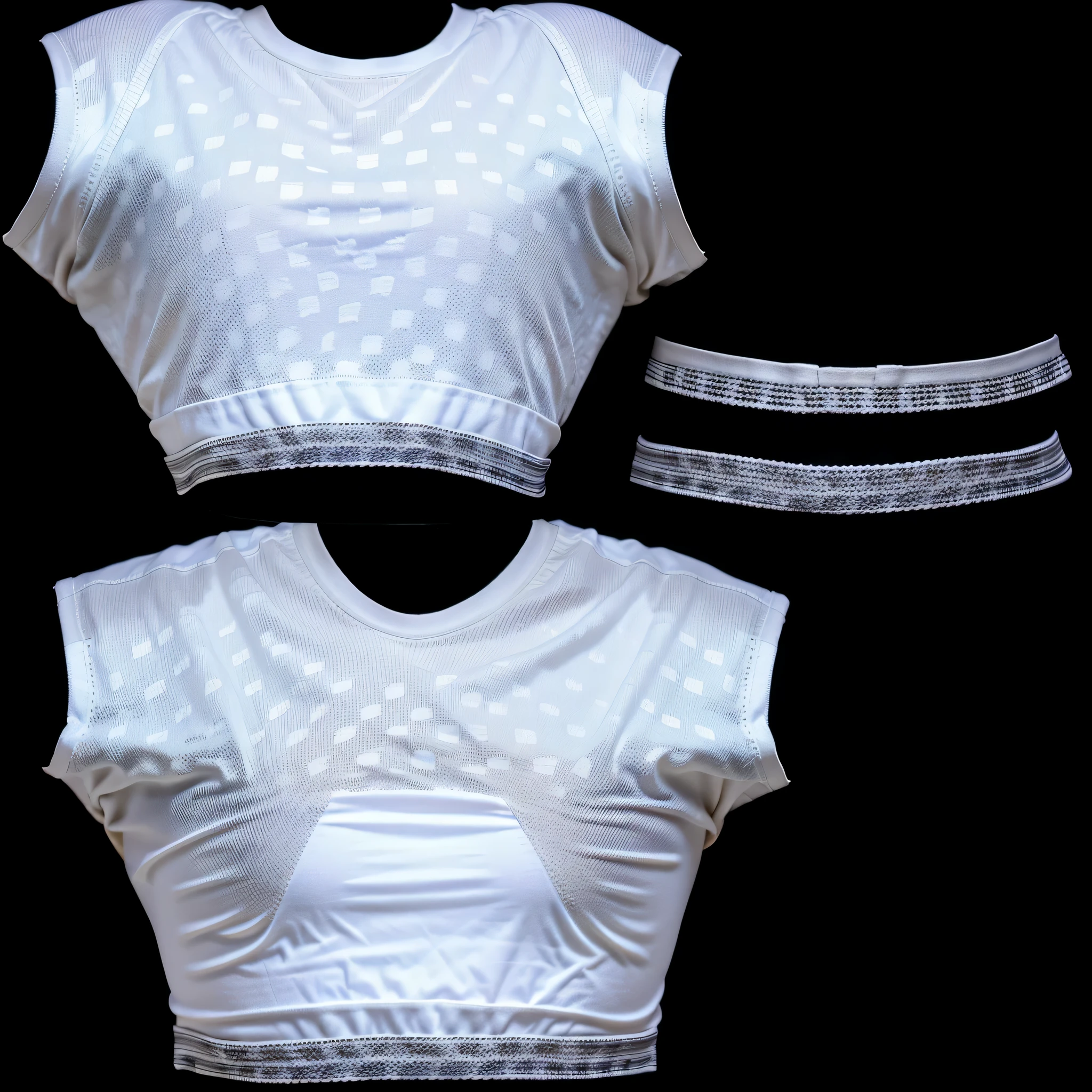 a close up of a white shirt with a black stripe on the chest, open v chest clothes, clothes high detail, detailed clothes texture, realistic clothing, realistically rendered clothing, sport bra and shirt, untextured,