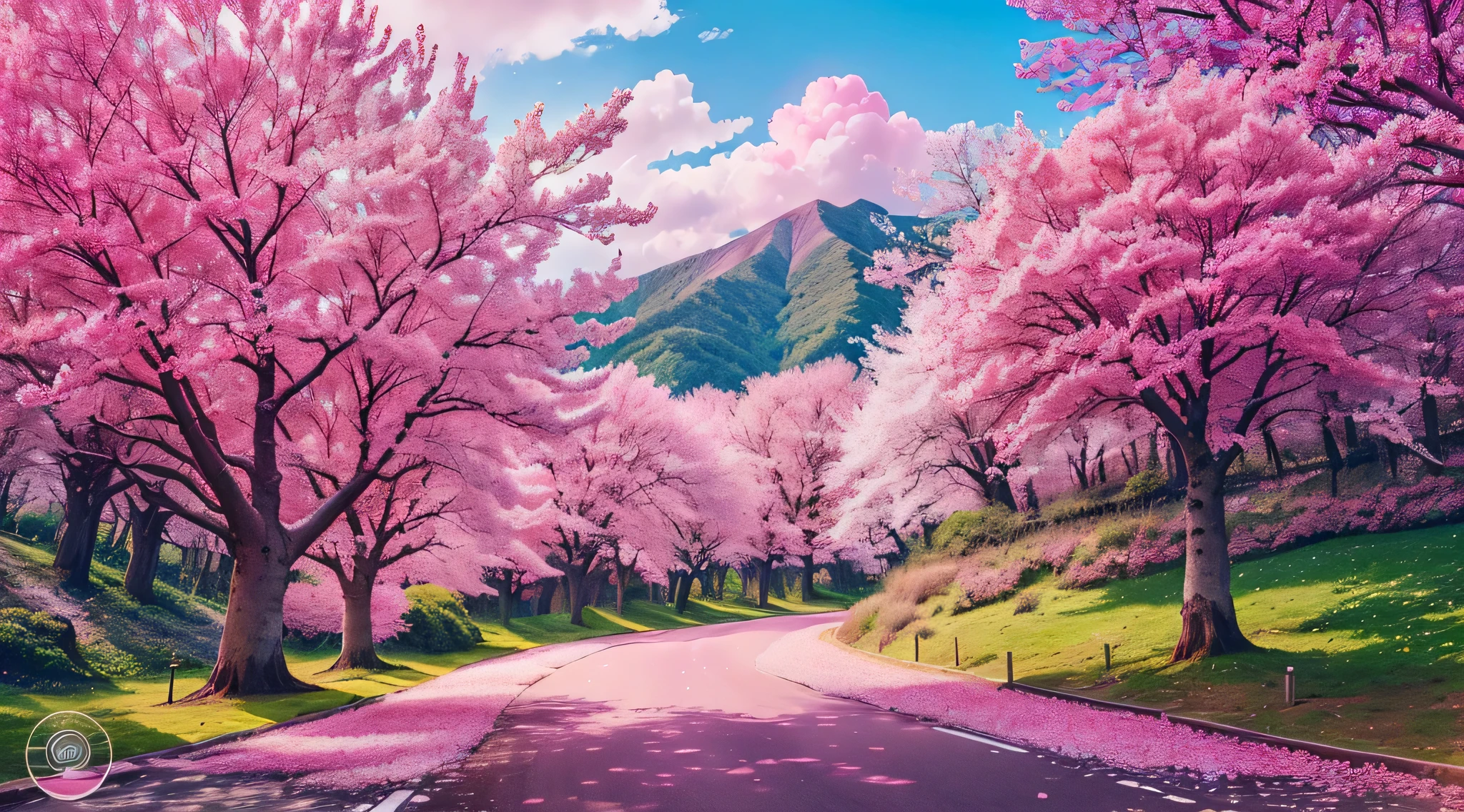 there is a beautiful pink tree lined road with pink flowers, cherry blossom forest, blossoming path to heaven, cherry blossom trees, pink trees, scenic colorful environment, pink forest, pink landscape, really beautiful nature, stunning nature in background, nature in all its beauty, beautiful nature, nature scenery, lush sakura trees, sakura trees, very beautiful scenery, cherry trees