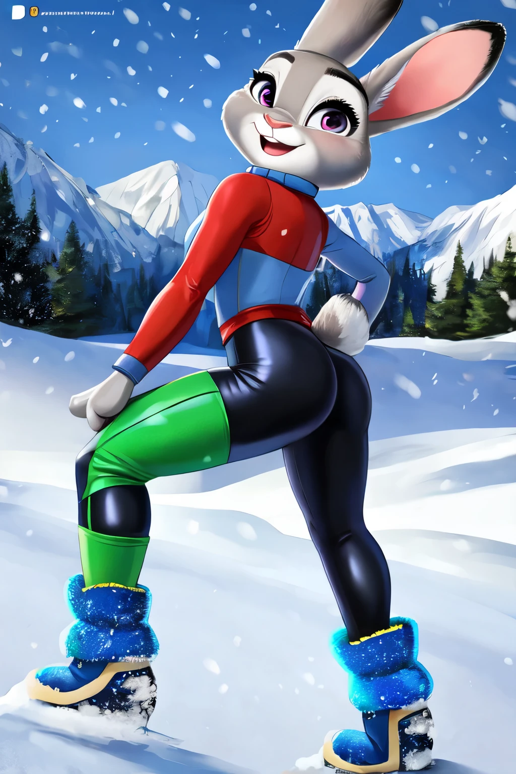 judy hopps,tight leather leggings and snow boots