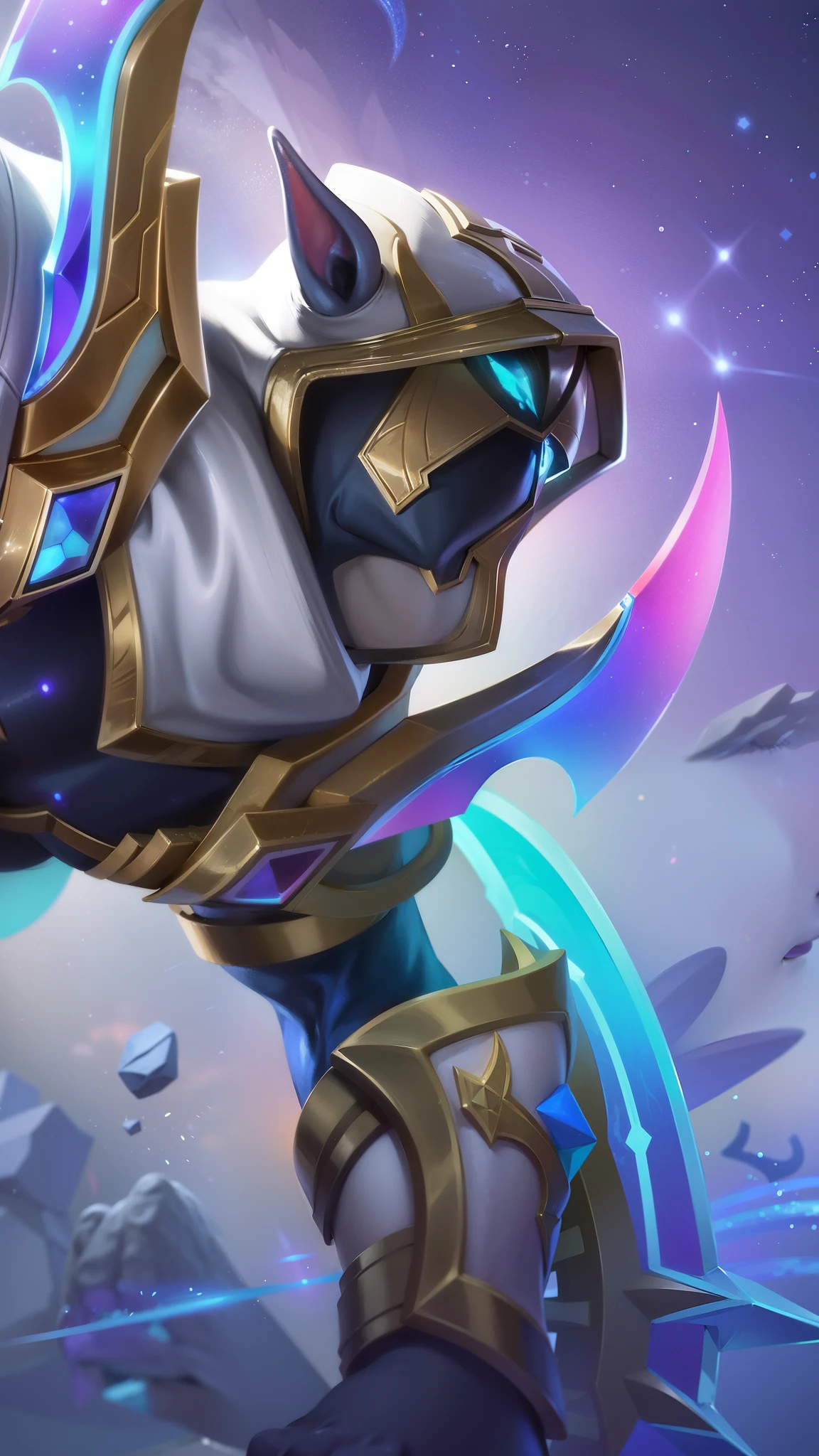 masculine male, masterpiece, ((perfect eyes)) best quality, (semirealism:1.9), beautiful lighting, (extremely detailed CG unity 4k fhd wallpaper), High Detail, Sharp focus, dramatic outdoors, a close up of a person in a blue and gold outfit, splash art, nasus, ashe, mobile legends, official splash art, league of legends character, league of legends splash art, wild rift, inspired by Yi Inmun, league of legends splashart, astri lohne, league of legends art, style league of legends, from league of legends.
