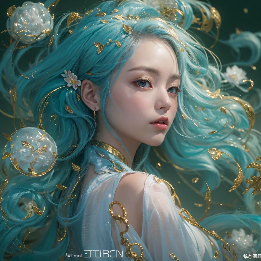 Yellow blue colors，enamel，agate，A flesh-colored world，Blood Blue Maiden 32k（masterpiece，HD，Aoyama Pond，超HD，32k）long flowing bright blue hair，blood pool，Ziddink， a color，grumpy （After greeting）， （Linen scarf）， fighting stance， looking at the ground， long white hair， Floating bright blue， Fire cloud gold headdress， Chinese long-sleeved gold silk burgundy garment， （Abstract metaverse splash：1.2）， White background，Peony flower vitality protector（realistically：1.4），bright purple hair，Smoke on the road，The background is very pure， high resolution， detail， RAW photos， Sharp Re， Nikon D850 film photo by Jefferies Lee 4 Kodak Portra 400 camera F1.6 guns, colorful, Ultra-realistic and vivid textures, dramatic lighting, Unreal Engine Art Station Trend, Sinest 800，一个有着long flowing bright blue hair的女孩，huge colorful bubbles