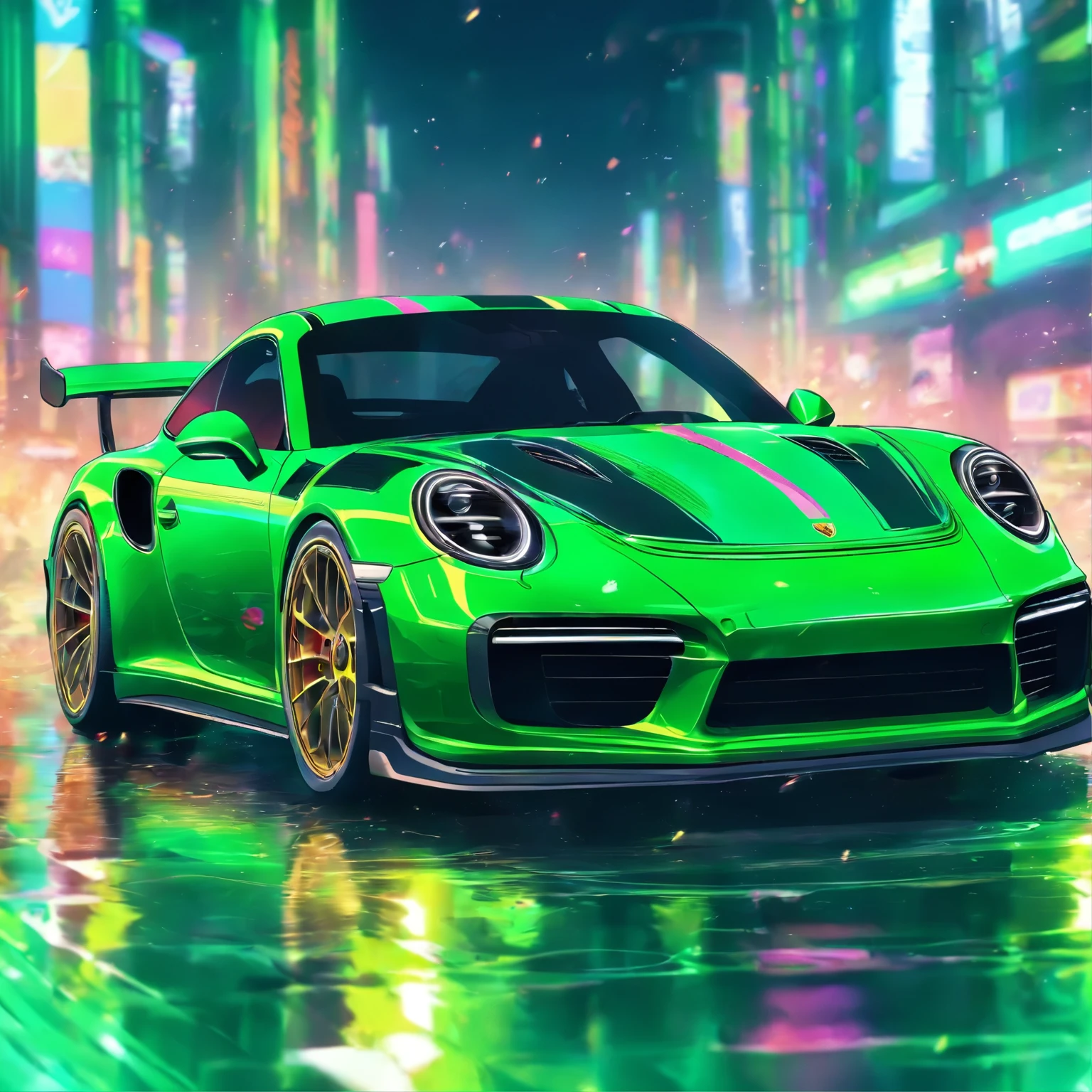 Sport Porsche 911 turbo s, ((green)), intense colors