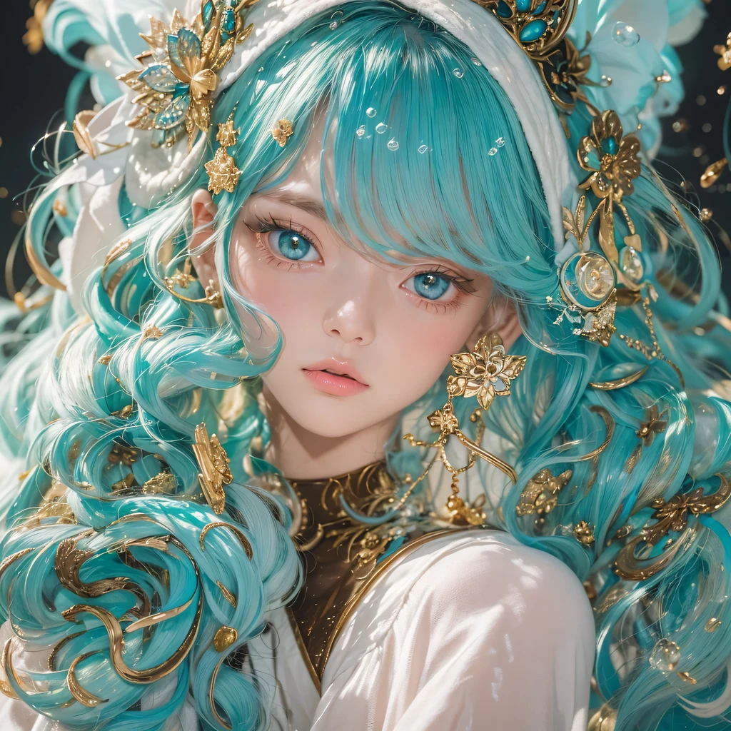 Yellow blue colors，enamel，agate，A flesh-colored world，Blood Blue Maiden 32k（masterpiece，HD，Aoyama Pond，超HD，32k）long flowing bright blue hair，blood pool，Ziddink， a color，grumpy （After greeting）， （Linen scarf）， fighting stance， looking at the ground， long white hair， Floating bright blue， Fire cloud gold headdress， Chinese long-sleeved gold silk burgundy garment， （Abstract metaverse splash：1.2）， White background，Peony flower vitality protector（realistically：1.4），bright purple hair，Smoke on the road，The background is very pure， high resolution， detail， RAW photos， Sharp Re， Nikon D850 film photo by Jefferies Lee 4 Kodak Portra 400 camera F1.6 guns, colorful, Ultra-realistic and vivid textures, dramatic lighting, Unreal Engine Art Station Trend, Sinest 800，一个有着long flowing bright blue hair的女孩，huge colorful bubbles