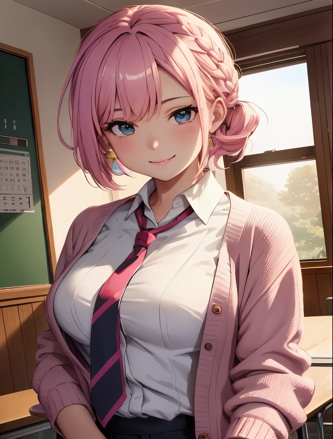Chica anime con cabello rosado y corbata posando para una foto., hermosa chica de secundaria anime, a hyperRealista , hyperRealista , chica anime seductora, Realista , arte cg anime suave, detailed arte animado digital, El mejor fondo de pantalla de anime 4k konachan, chica anime atractiva, photoRealista anime girl render, arte animado digital, digital anime illustration (BROWN EYES) (BEAUTIFUL SMILE)