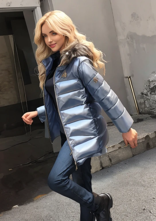 saphir, gemme, rougir, rougiring, lancer, Séance, sourire, Regarder la visionneuse,  lux, garde-couronne de Luxanna, League of Legends, tir de cow-boy, Regarder la visionneuse, 1fille, Seulement, cheveux blond, yeux bleus, pantalon bleu, ((((body bleu, body moulant, body brillant impossible)))), brown bandeau pour cheveux, bandeau pour cheveux, Cheveux longs, manches longues, Soie, sourire, des yeux radieux, pose sexy, mignon,, (Soie silver puffer coat, capuchon de fourrure), manteau ouvert, gros seins, cheveux blond, (incroyablement détaillé, Beau visage détaillé, chef-d&#39;œuvre,Beau visage détaillé eyes, meilleure qualité)