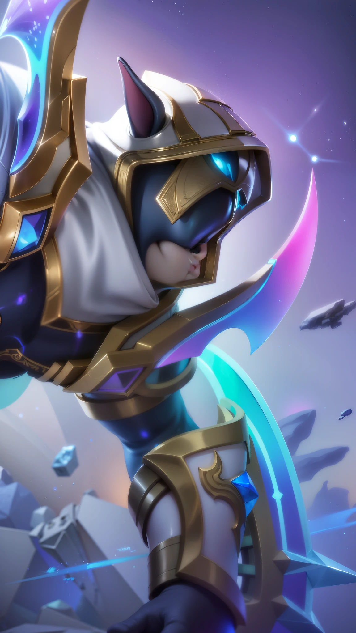 masculine male, masterpiece, ((perfect eyes)) best quality, (semirealism:1.9), beautiful lighting, (extremely detailed CG unity 4k fhd wallpaper), High Detail, Sharp focus, dramatic outdoors, a close up of a person in a blue and gold outfit, splash art, nasus, ashe, mobile legends, official splash art, league of legends character, league of legends splash art, wild rift, inspired by Yi Inmun, league of legends splashart, astri lohne, league of legends art, style league of legends, from league of legends.
