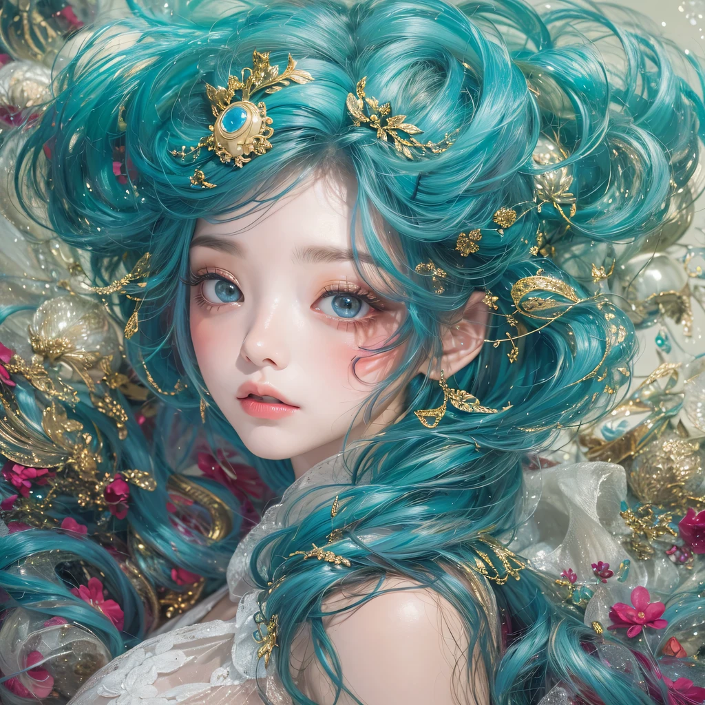 Yellow blue colors,enamel,agate,A flesh-colored world,Blood Blue Maiden 32k(masterpiece,HD,Aoyama Pond,超HD,32k)long flowing bright blue hair,blood pool,Ziddink, a color,grumpy (After greeting), (Linen scarf), fighting stance, looking at the ground, long white hair, Floating bright blue, Fire cloud gold headdress, Chinese long-sleeved gold silk burgundy garment, (Abstract metaverse splash:1.2), White background,Peony flower vitality protector(realistically:1.4),bright purple hair,Smoke on the road,The background is very pure, high resolution, detail, RAW photos, Sharp Re, Nikon D850 film photo by Jefferies Lee 4 Kodak Portra 400 camera F1.6 guns, colorful, Ultra-realistic and vivid textures, dramatic lighting, Unreal Engine Art Station Trend, Sinest 800,一个有着long flowing bright blue hair的女孩,huge colorful bubbles