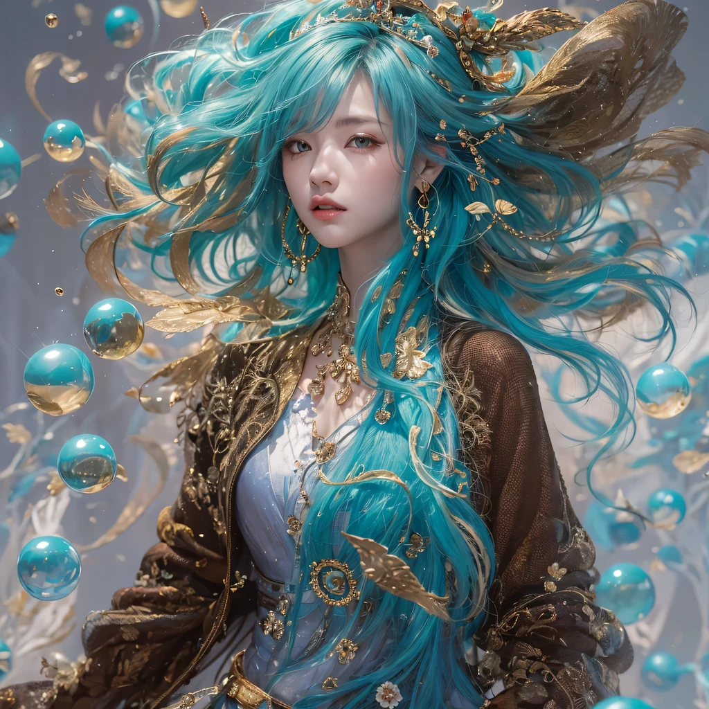 Yellow blue colors,enamel,agate,A flesh-colored world,Blood Blue Maiden 32k(masterpiece,HD,Aoyama Pond,超HD,32k)long flowing bright blue hair,blood pool,Ziddink, a color,grumpy (After greeting), (Linen scarf), fighting stance, looking at the ground, long white hair, Floating bright blue, Fire cloud gold headdress, Chinese long-sleeved gold silk burgundy garment, (Abstract metaverse splash:1.2), White background,Peony flower vitality protector(realistically:1.4),bright purple hair,Smoke on the road,The background is very pure, high resolution, detail, RAW photos, Sharp Re, Nikon D850 film photo by Jefferies Lee 4 Kodak Portra 400 camera F1.6 guns, colorful, Ultra-realistic and vivid textures, dramatic lighting, Unreal Engine Art Station Trend, Sinest 800,一个有着long flowing bright blue hair的女孩,huge colorful bubbles