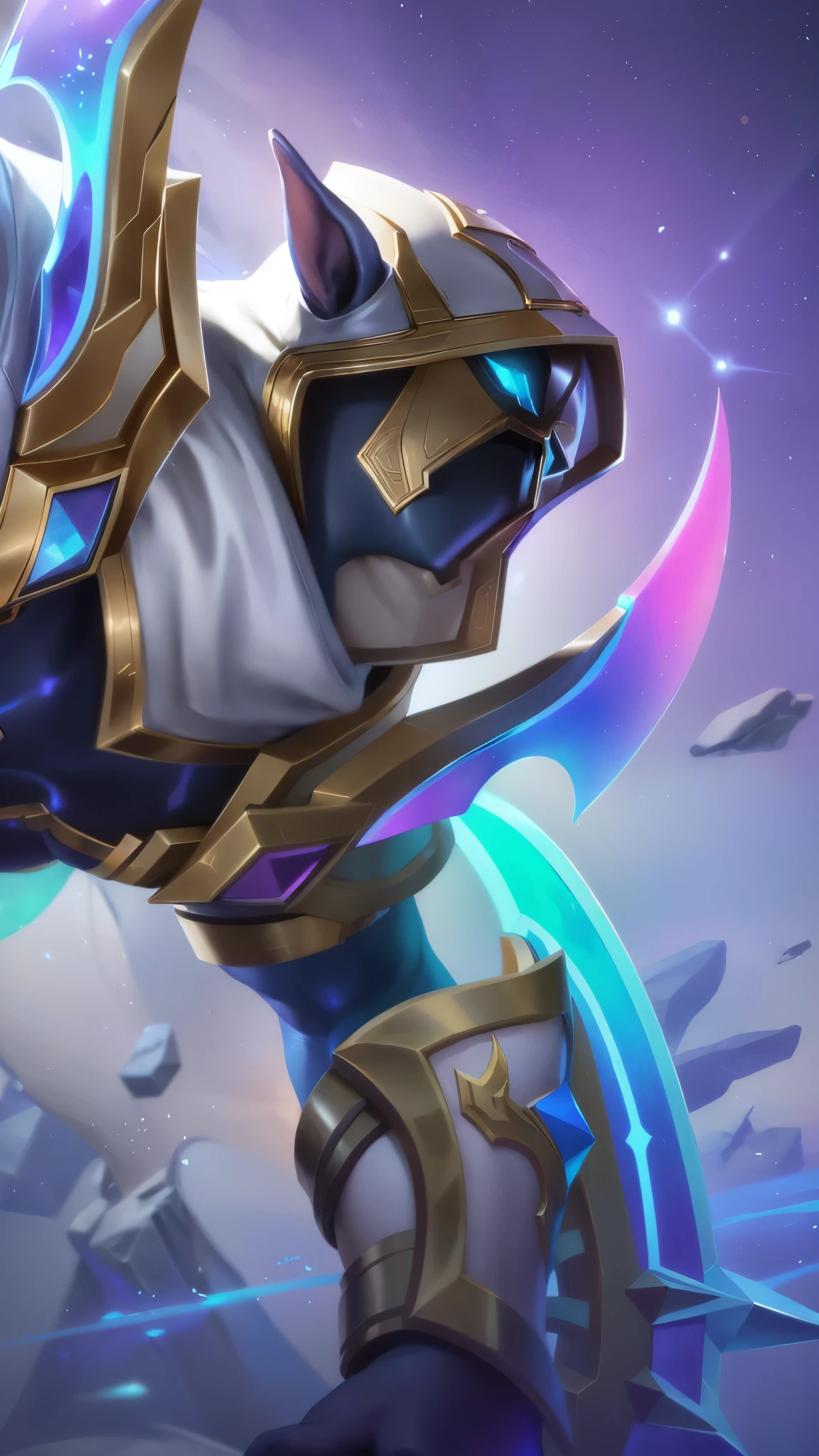 masculine male, masterpiece, ((perfect eyes)) best quality, (semirealism:1.9), beautiful lighting, (extremely detailed CG unity 4k fhd wallpaper), High Detail, Sharp focus, dramatic outdoors, a close up of a person in a blue and gold outfit, splash art, nasus, ashe, mobile legends, official splash art, league of legends character, league of legends splash art, wild rift, inspired by Yi Inmun, league of legends splashart, astri lohne, league of legends art, style league of legends, from league of legends.