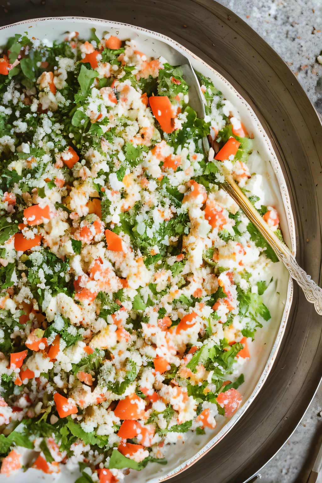 there is a bowl of food with a spoon in it, yummy, subtle details, salad, elaborate composition, healthy, extremely intricate, high quality photos, vibrant hues, also very detailed, high quality food photography, multicoloured, subtle detailing, 3 4 5 3 1, summer 2016, vibrant foliage, 1 6 x 1 6, crisp details