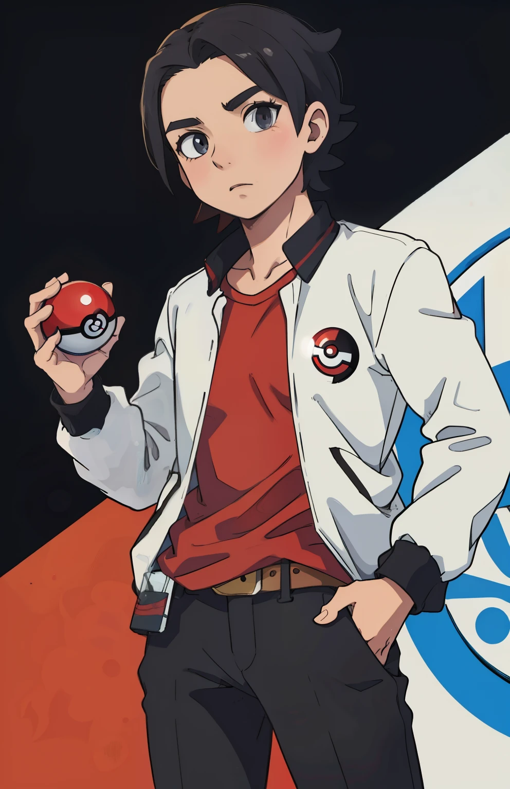 Segurando uma pokeball,( pokeball), branco e vermelho 