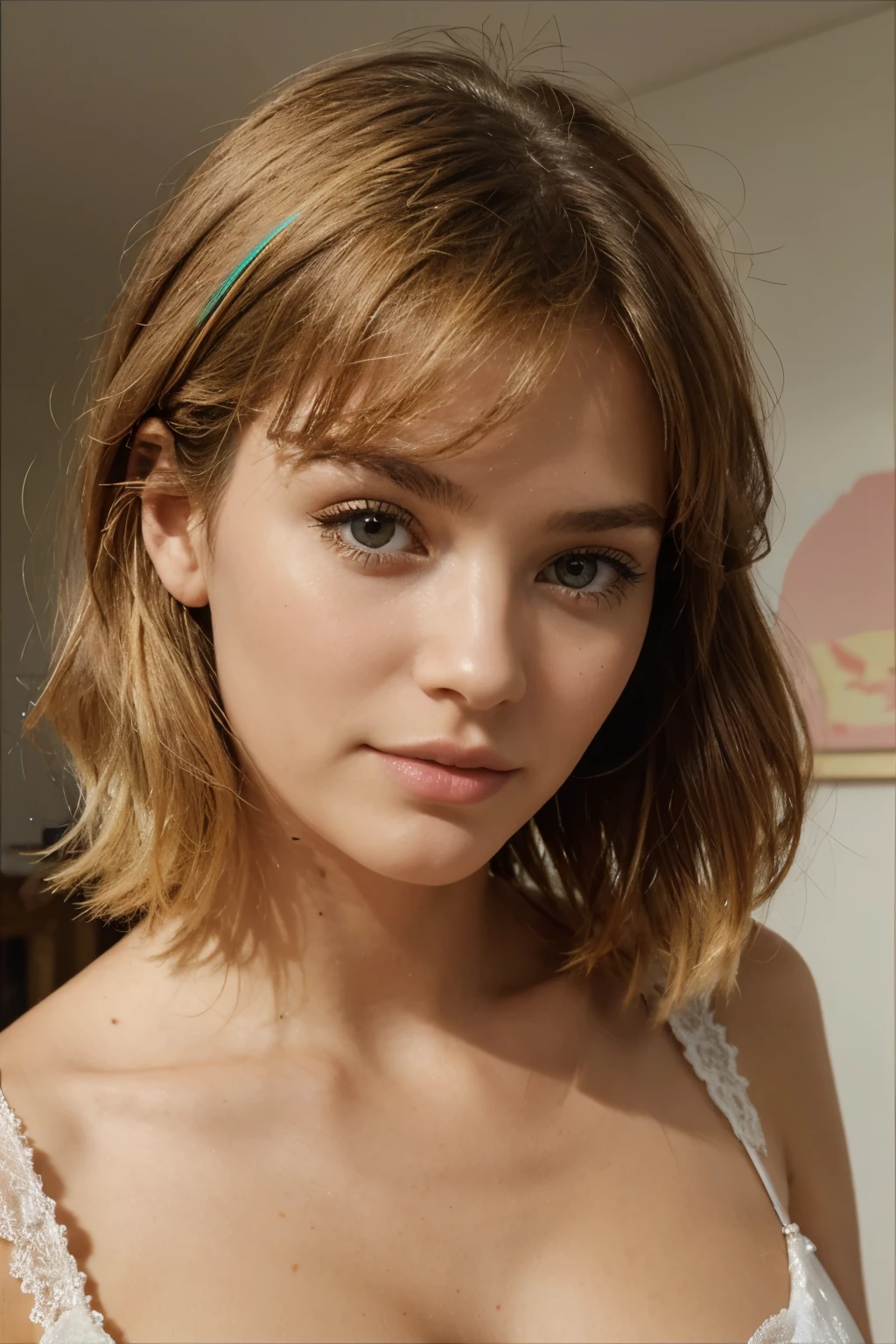 Mannequin 25 ans, [[[[Fermer]]]], [[[[Poitrine]]]], [[[[cou]]]], [[[[épaules]]]], Des yeux parfaits, Iris parfait, Des lèvres parfaites, des dents parfaites, peau parfaite, Éclairage avant doux, Briller, HDR, effet vintage 80s, cheveux blonds, (couleurs sourdes:1.2)