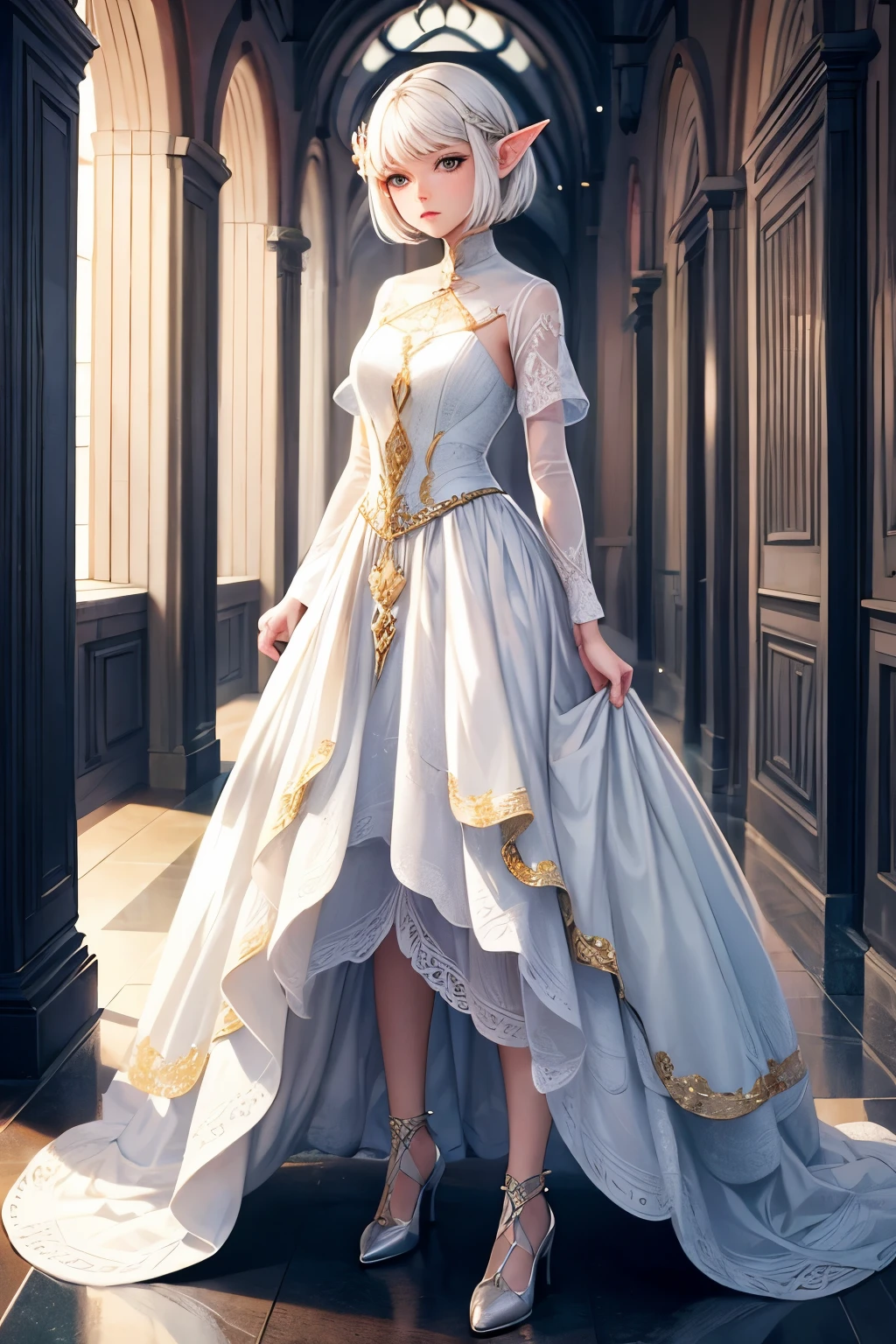 short white hair elf woman in fine dress
