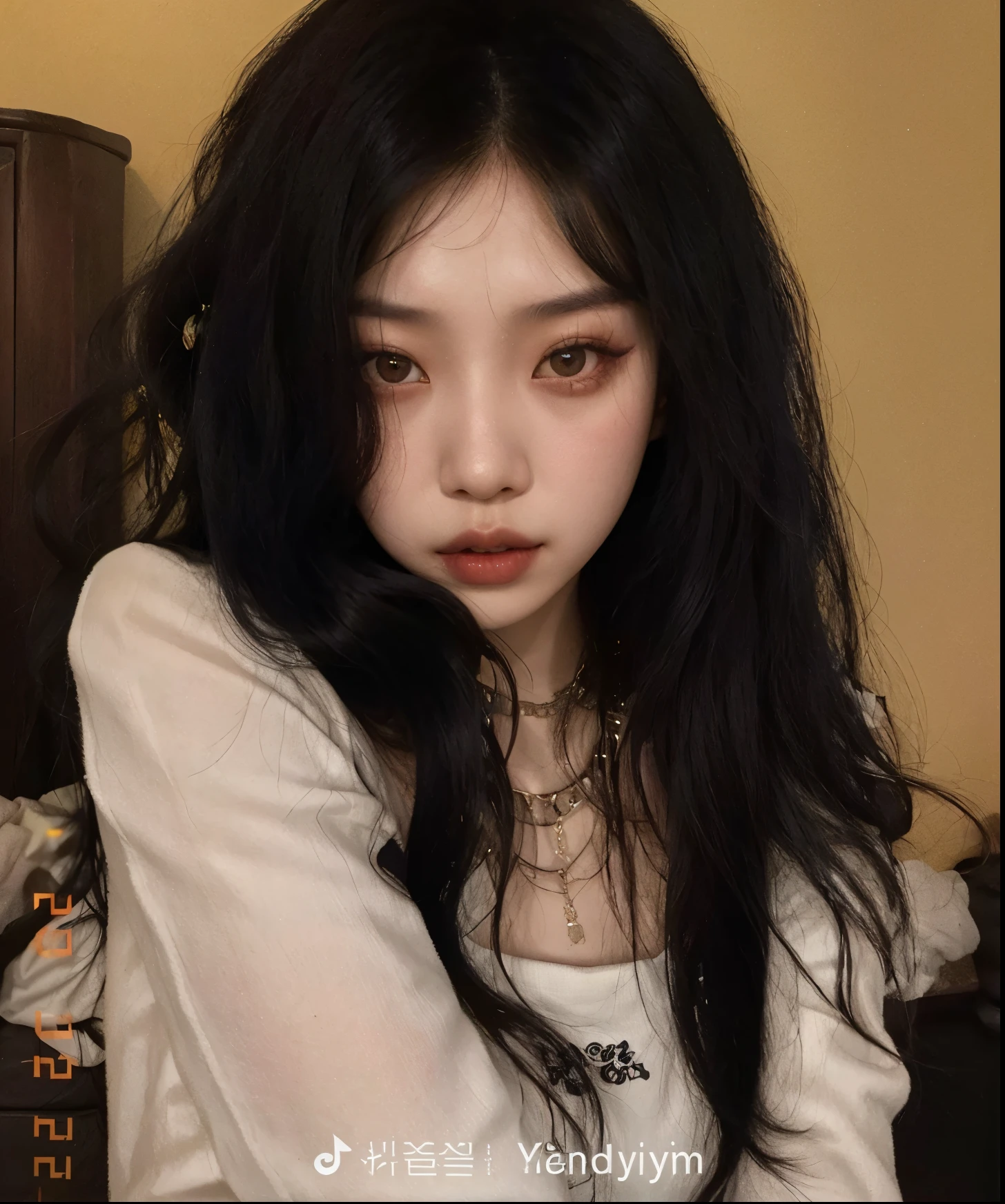 arafed asian woman with long black hair and a white shirt, ulzzang, cruel korean goth girl, korean girl, portrait of jossi of blackpink, with long hair and piercing eyes, profile image, goth girl aesthetic, profile pic, asian girl, jinyoung shin, a young asian woman, with long hair, asian girl with long hair, young asian girl