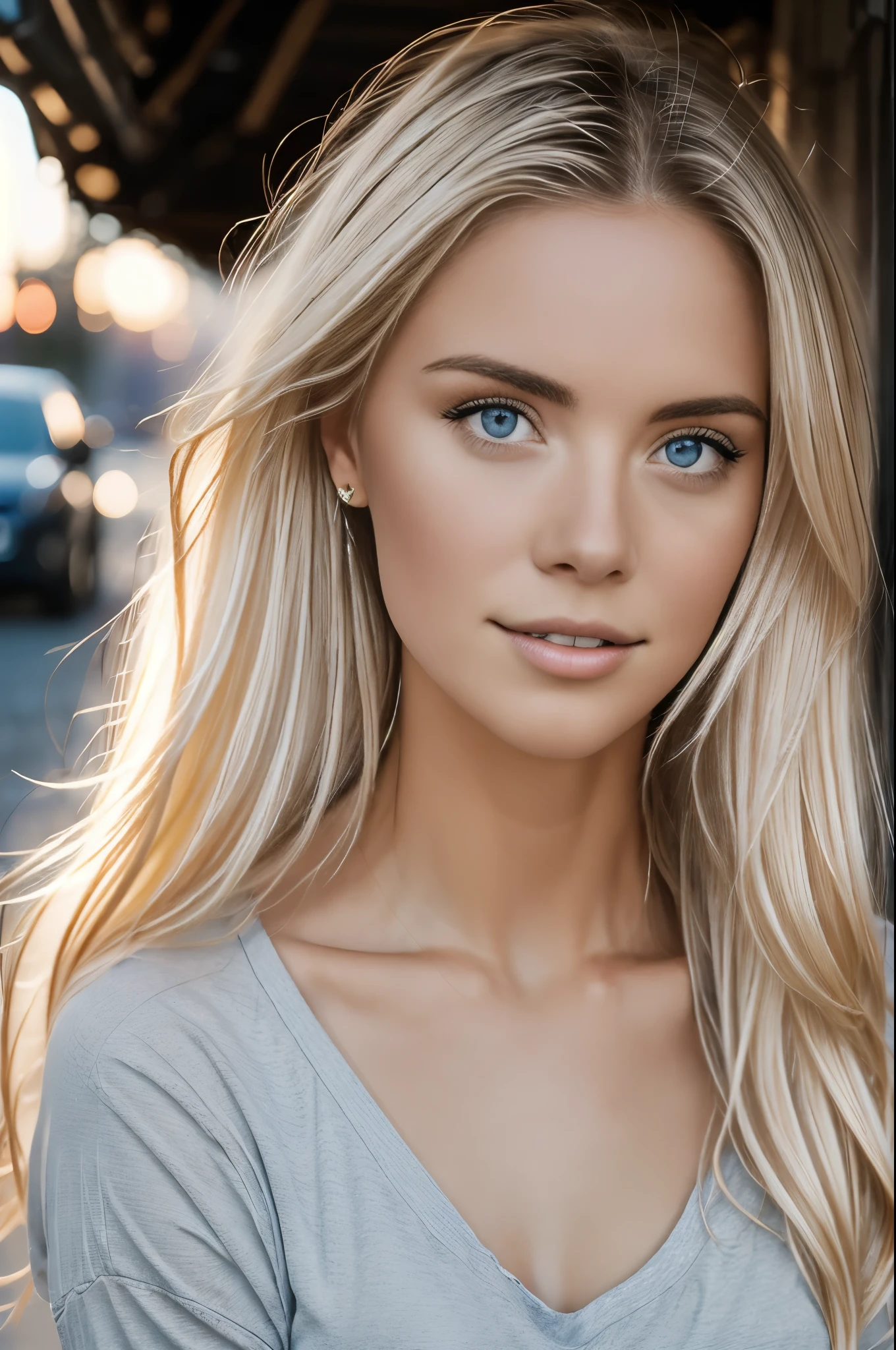 summer77, beautiful blonde 23yo girl, solo, motorcyclye, urban, recover face details, realistic skin texture, photography, snapshot,