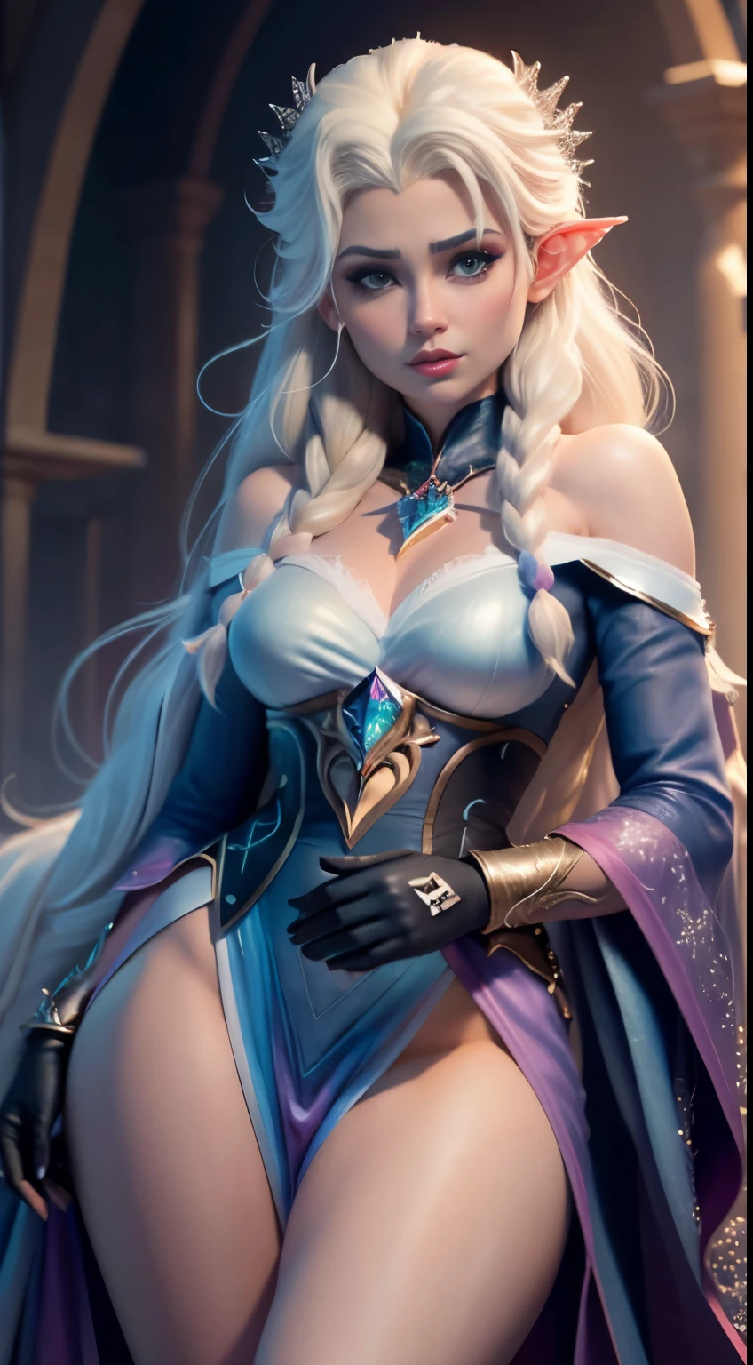 Elfgirl (rose quartz SU-Elsa frozen Disney mezclando modelos .) (ultra FUSIÓN de cabello blanco y rosado) Highly detailed CG unity 8k wallpaper, style shot, complex, high detail, dramatic, highest quality movie still image, very detailed, masterpiece, best quality, character design, Elsa, Elsa from Frozen,Diamante Rosado fusión (( Dark style)), realistic ultra-detailed rendering style, natural light, sharp character design, (hard focus, 8k), (((natural skin texture))), 8k textures, soft cinematic lighting, adobe lightroom, dark room, hdr, Sophisticated, Elegant, Rich Detail, Sharp Focuilm Look) )), Soothing Tones, Detail Frenzy, Intricate Detail, Super Detail, Low Contrast, Soft Film Lighting, Dull Colors, Exposure Blending, HDR, Fade, 35mm, f/1.4, ISO64, f16, 25 sec.