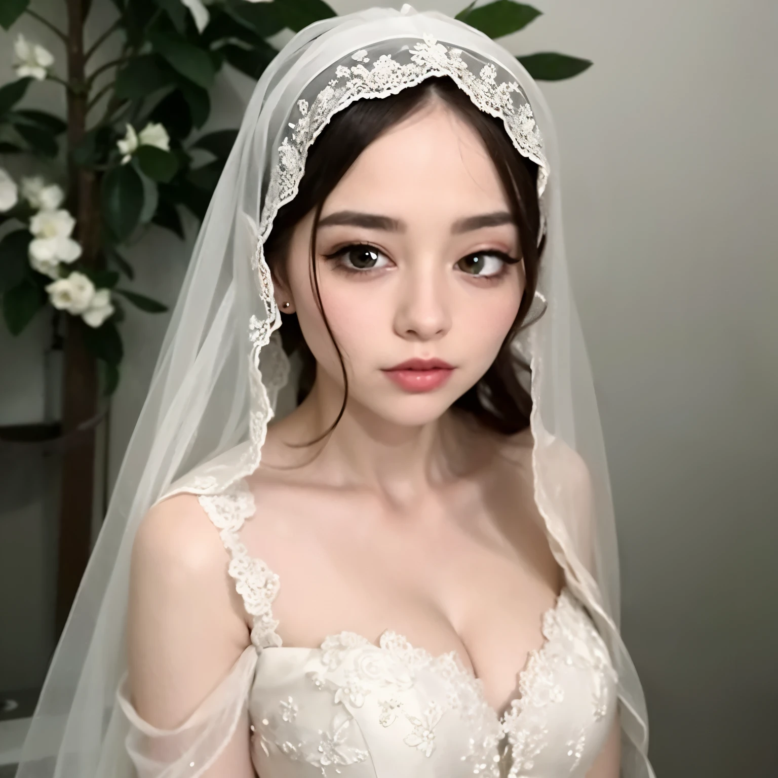 there is a woman in a wedding dress with a veil on, pale fair skin!!, belle delphine, fairy look, ethereal beauty, fairycore, pale fair skin, pale snow white skin, pigtails hairstyle, incredibly ethereal, ivory pale skin, very ethereal, portrait of a fairy, ethereal fairytale, ethereal and dreamy, pale ivory skin, lovely delicate face